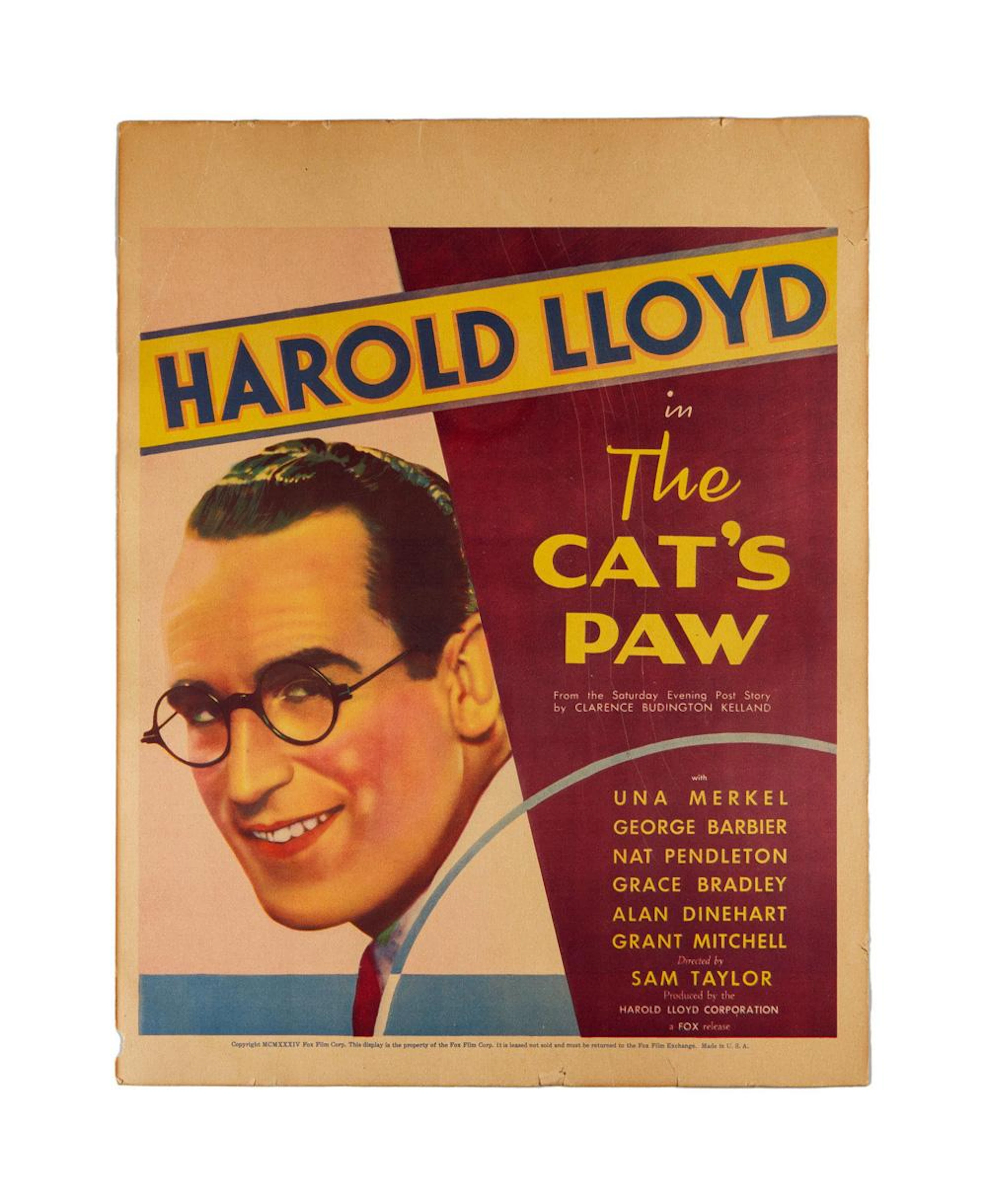 Harold Lloyd | Original Vintage "The Cat's Paw" Window Card
