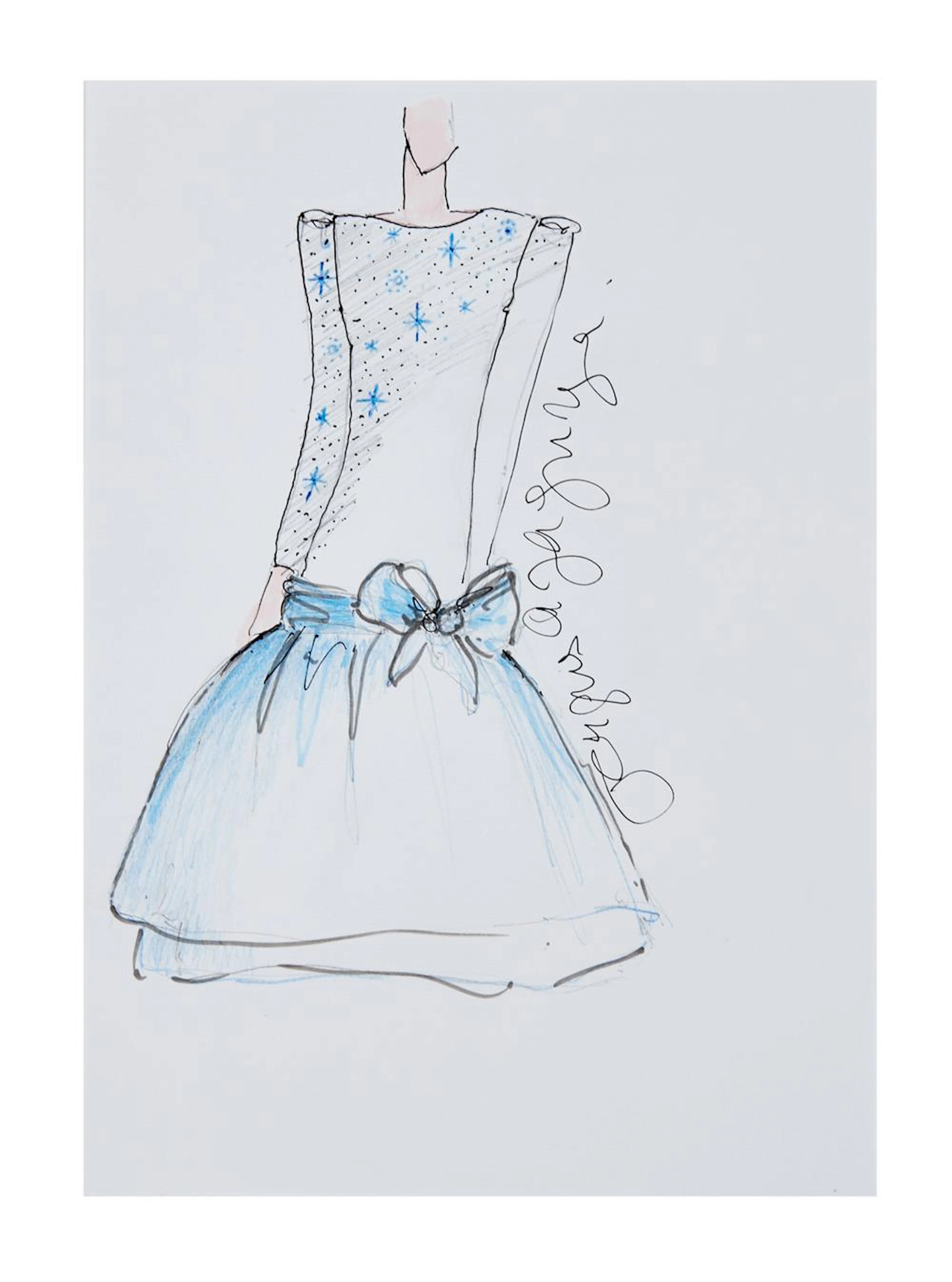 Princess Diana | Jacques Azagury Signed Princess Diana Evening Dress Illustratio