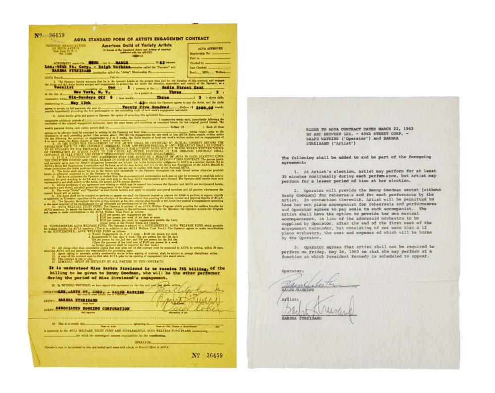 Barbra Streisand | Early Signed Contract and Rider
