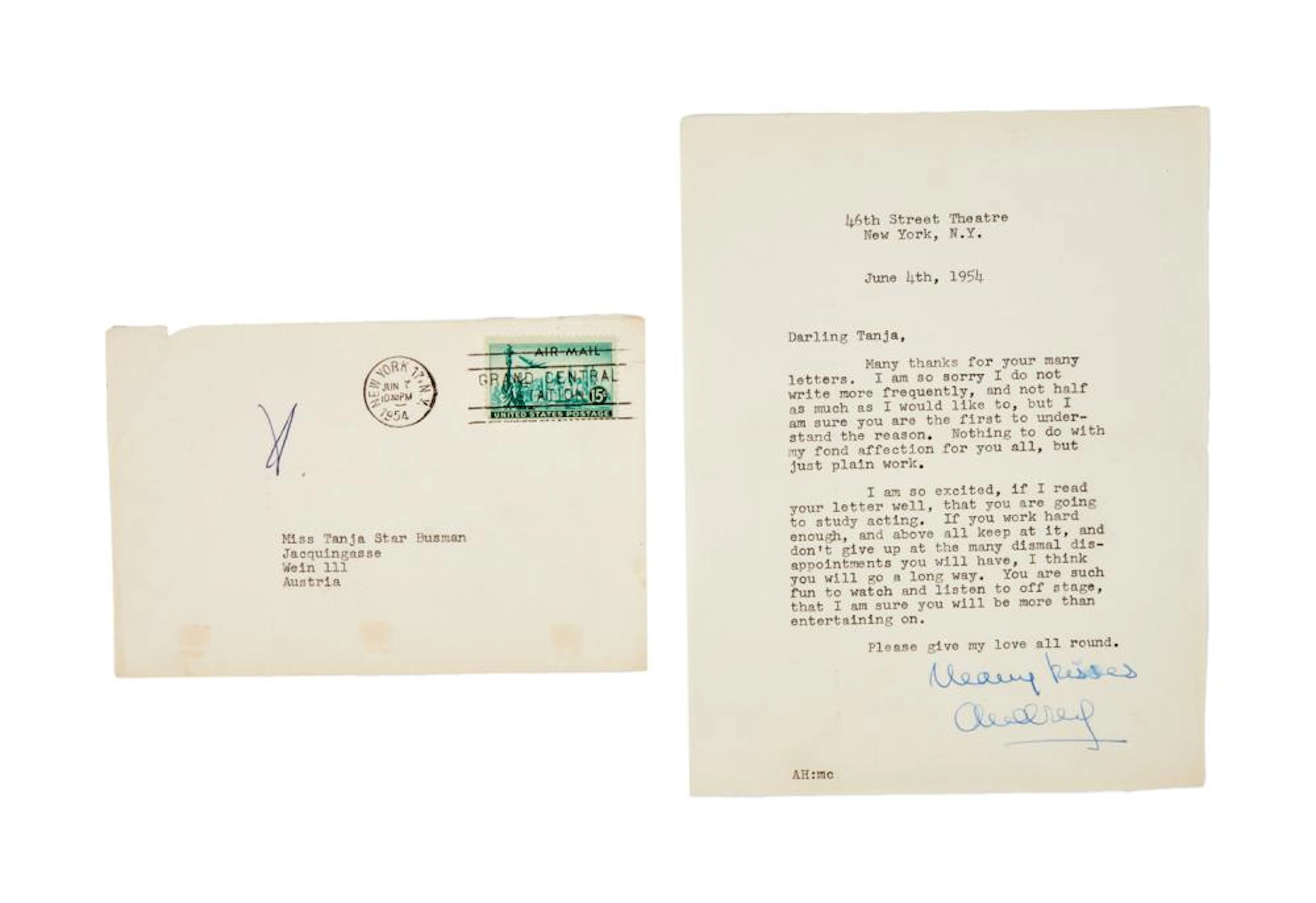 Audrey Hepburn | 1954 Signed Letter To Close Friend Tanja