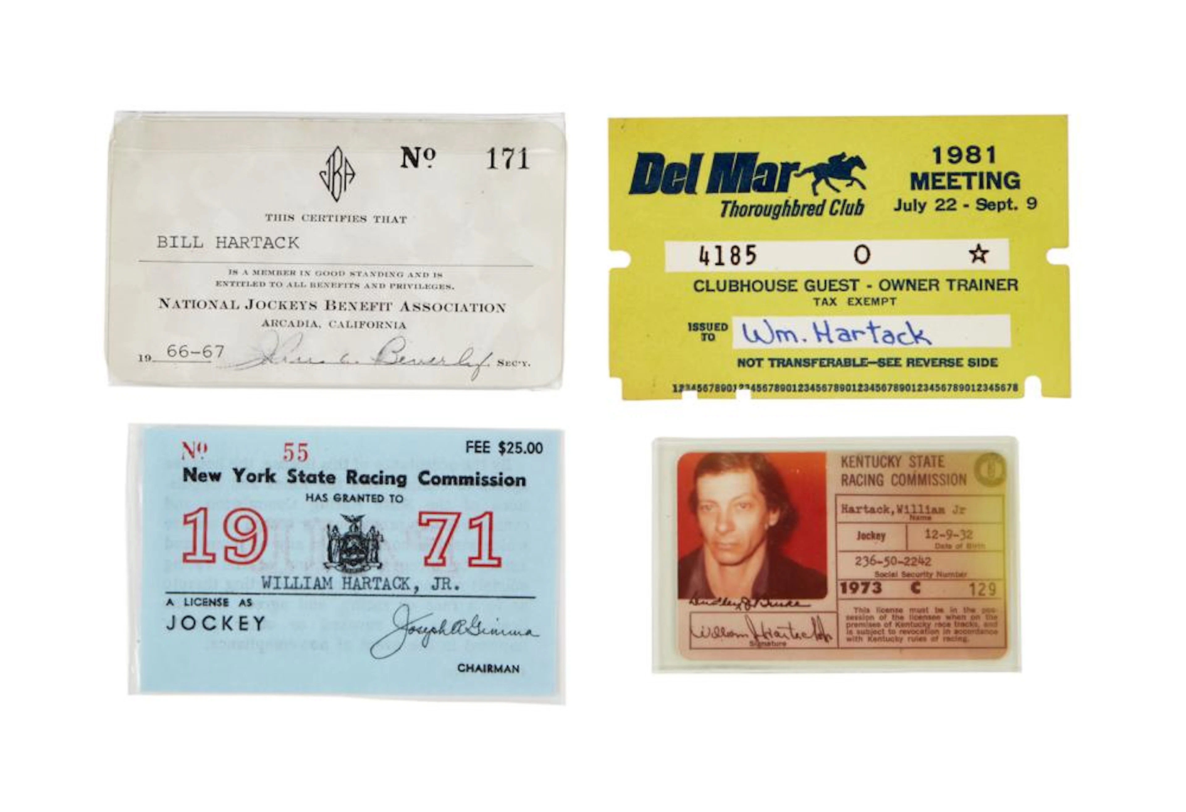 BILL HARTACK: KENTUCKY STATE RACING COMMISSION LICENSE AND ID CARDS