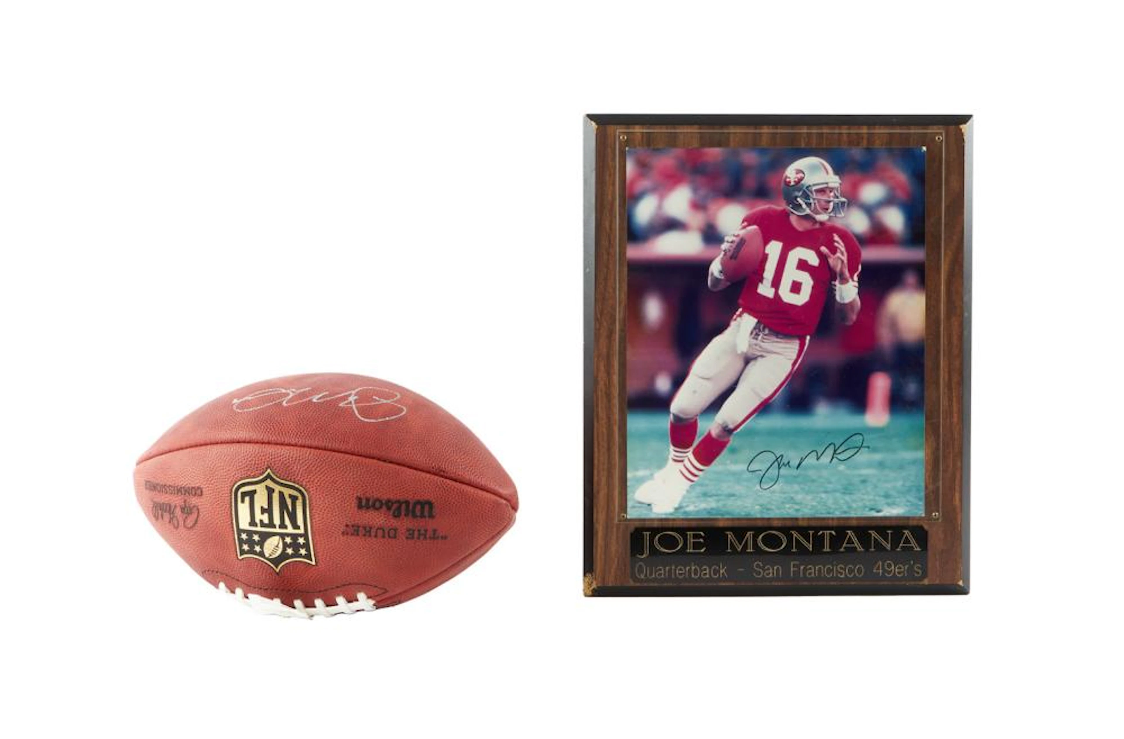 JOE MONTANA: SIGNED FOOTBALL AND PHOTO PRINT