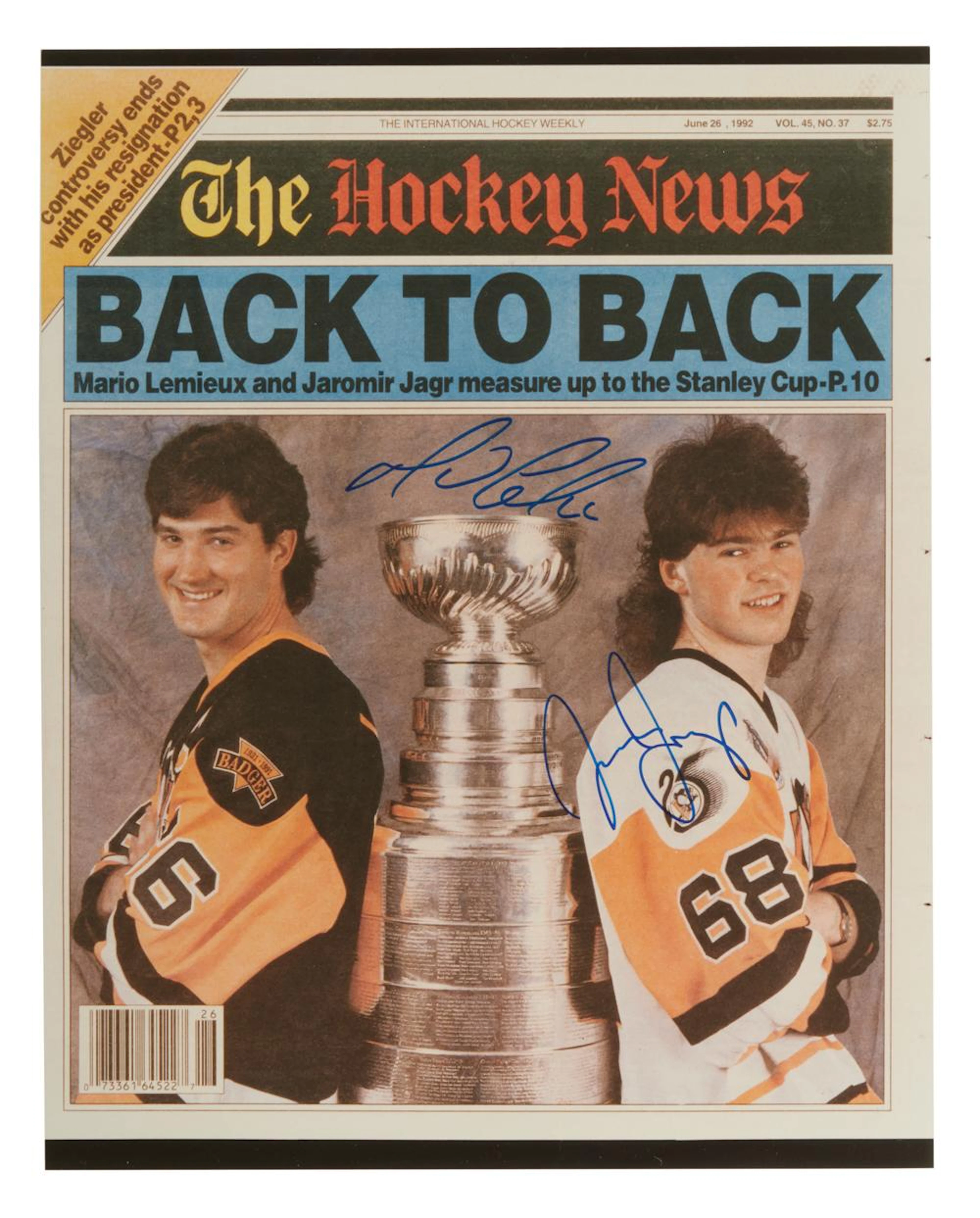 MARIO LEMIEUX AND JAROMIR JAGR: SIGNED "THE HOCKEY NEWS"...