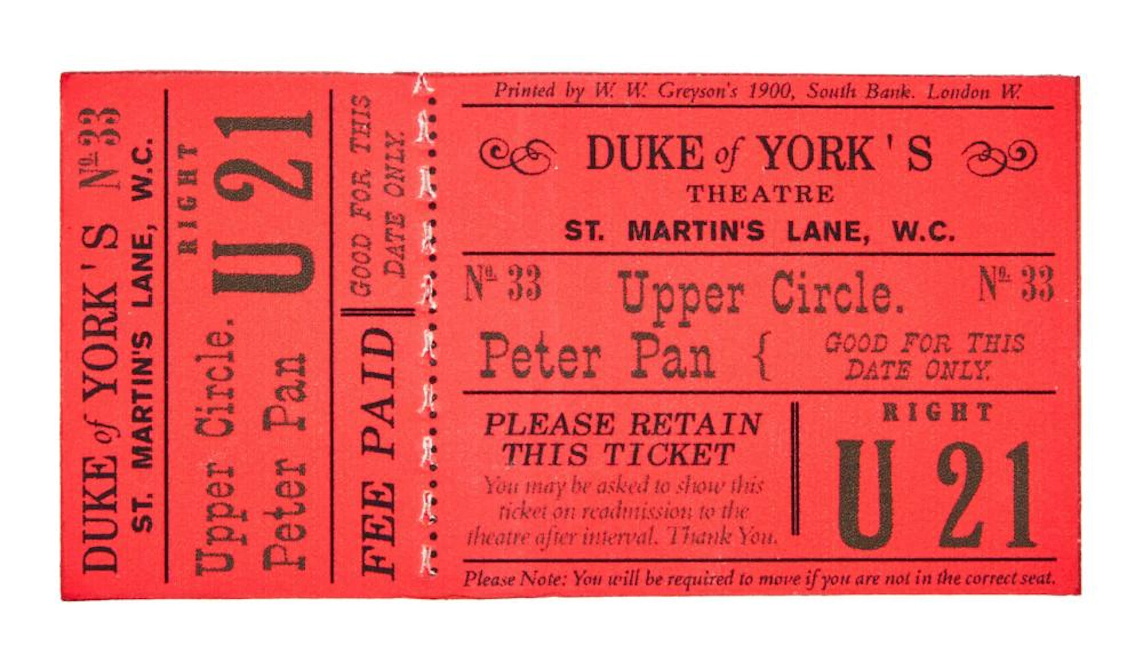 Finding Neverland | "Peter Pan" Theatre Admission Voucher Prop