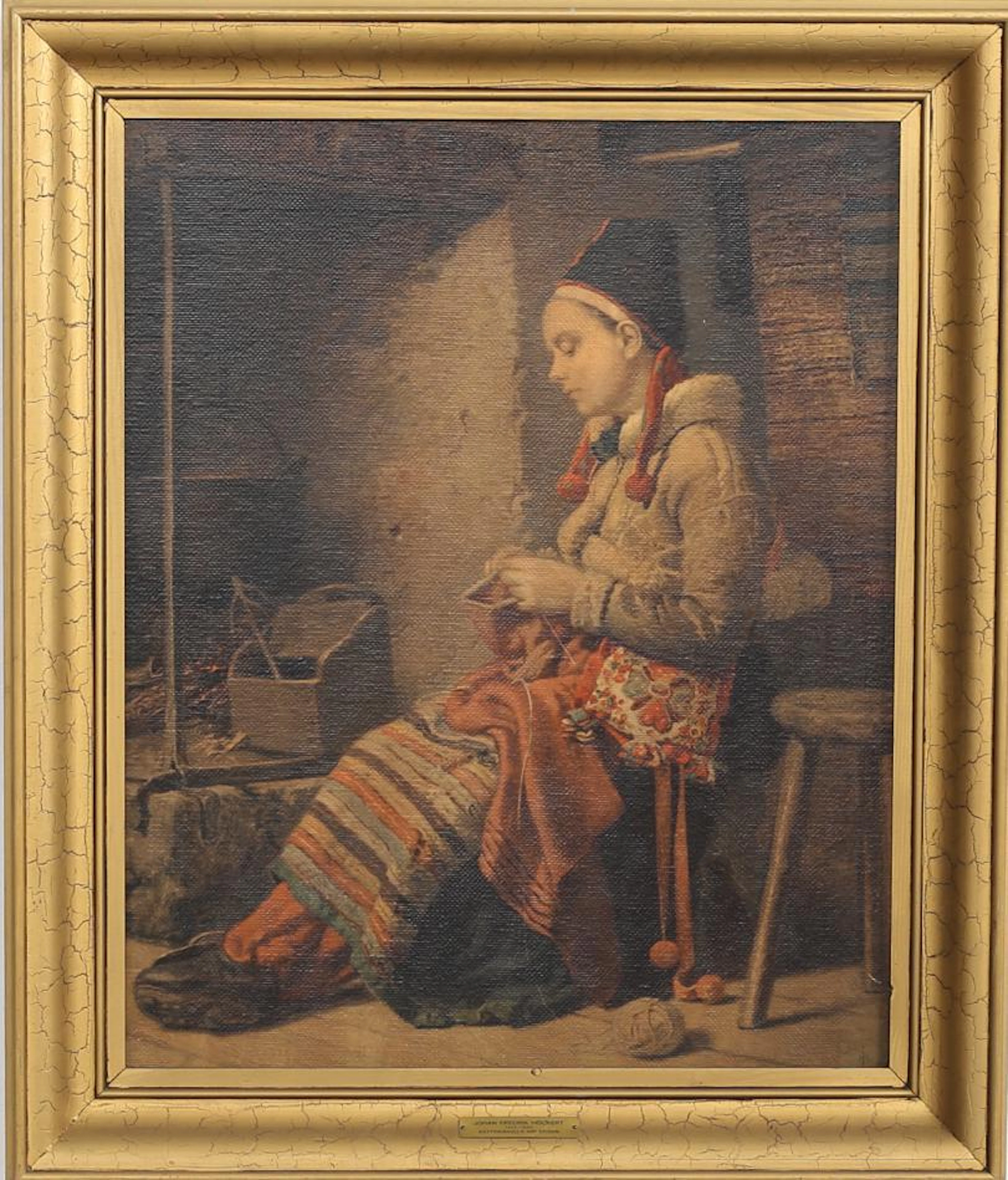 JOHAN FREDRIK HÖCKERT, "Rättvikskulla vid spisen", oljetryck