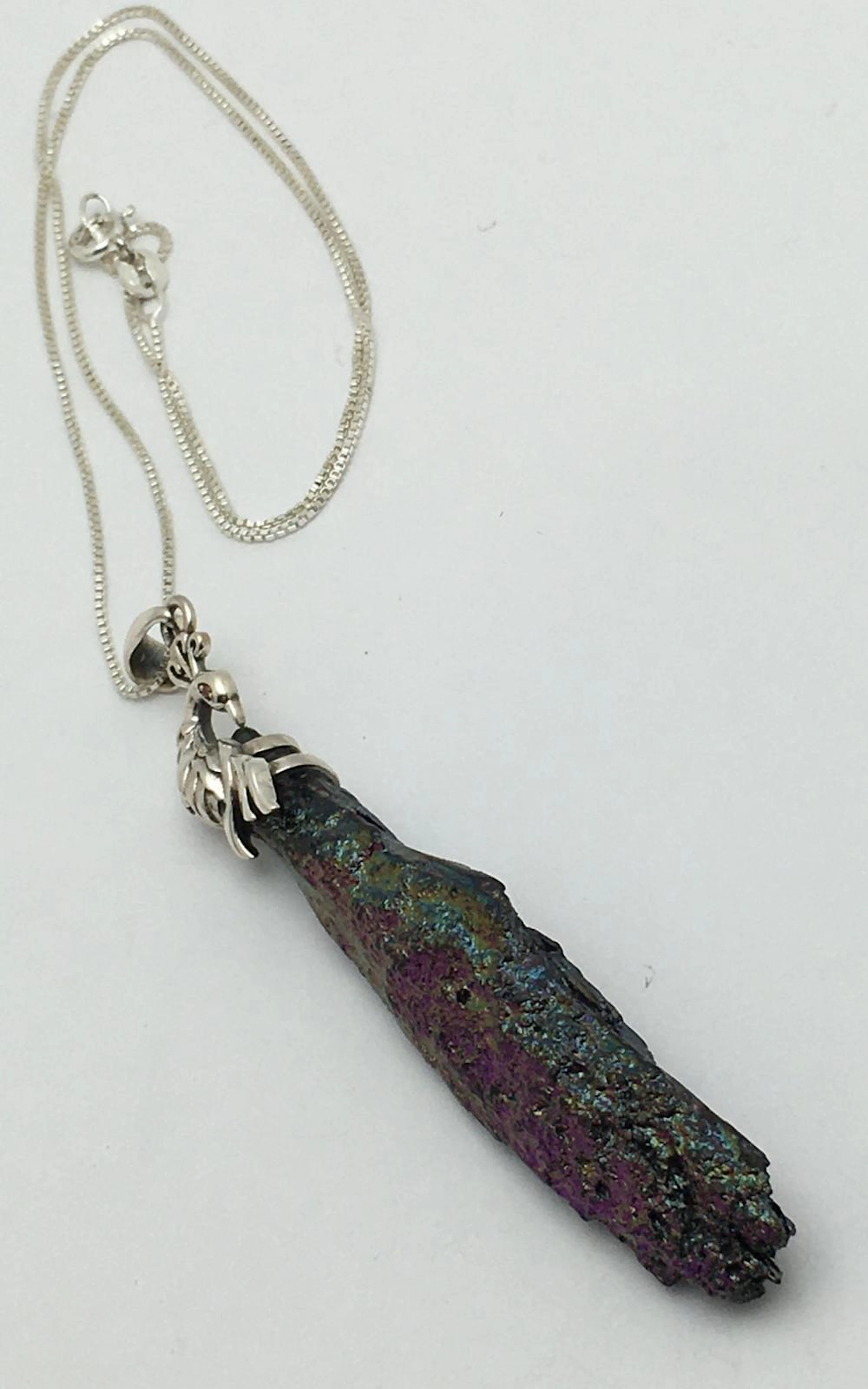 Sterling Silver & Kyanite Peacock Pendant Necklace