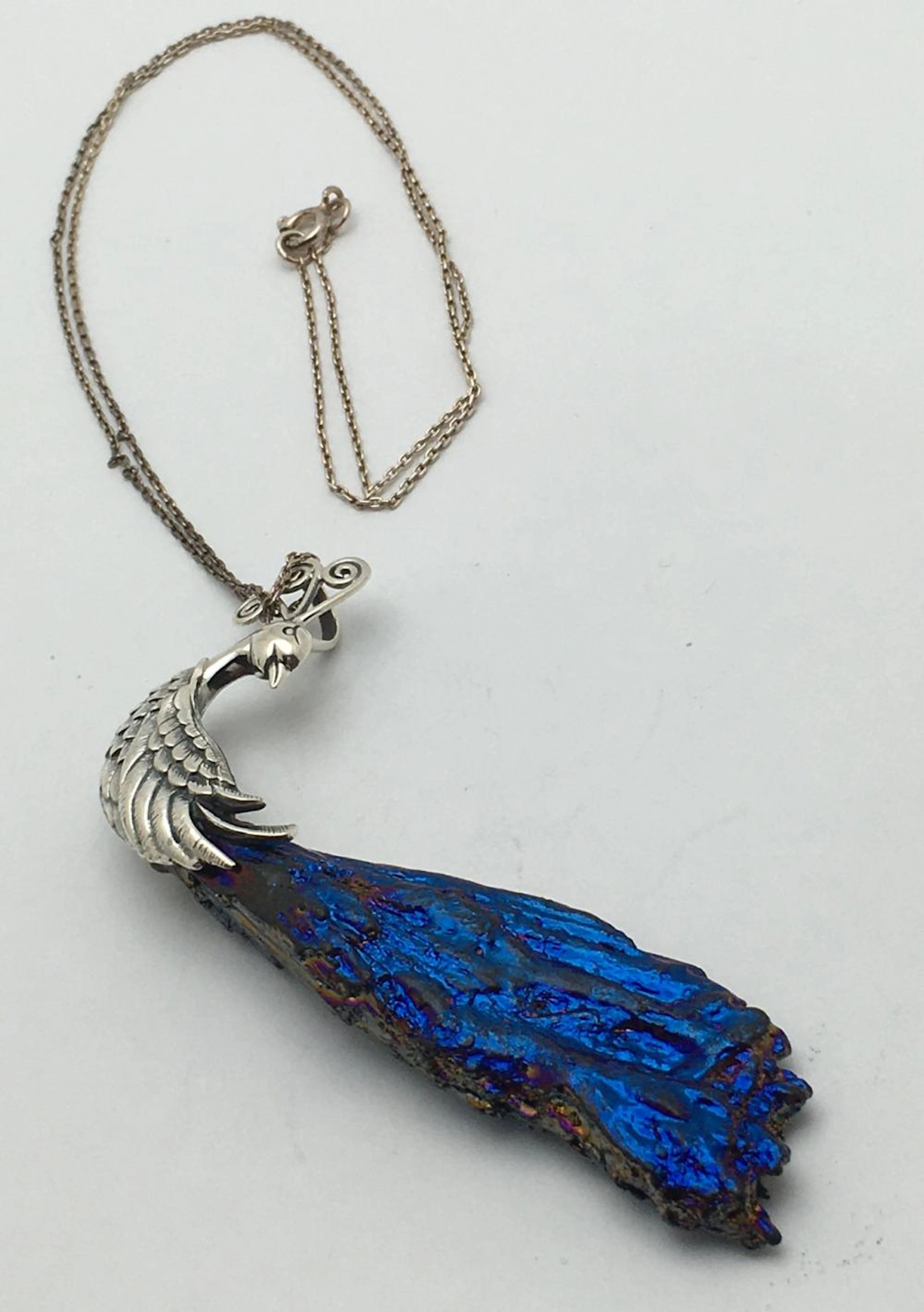 Sterling Silver & Kyanite Peacock Pendant Necklace