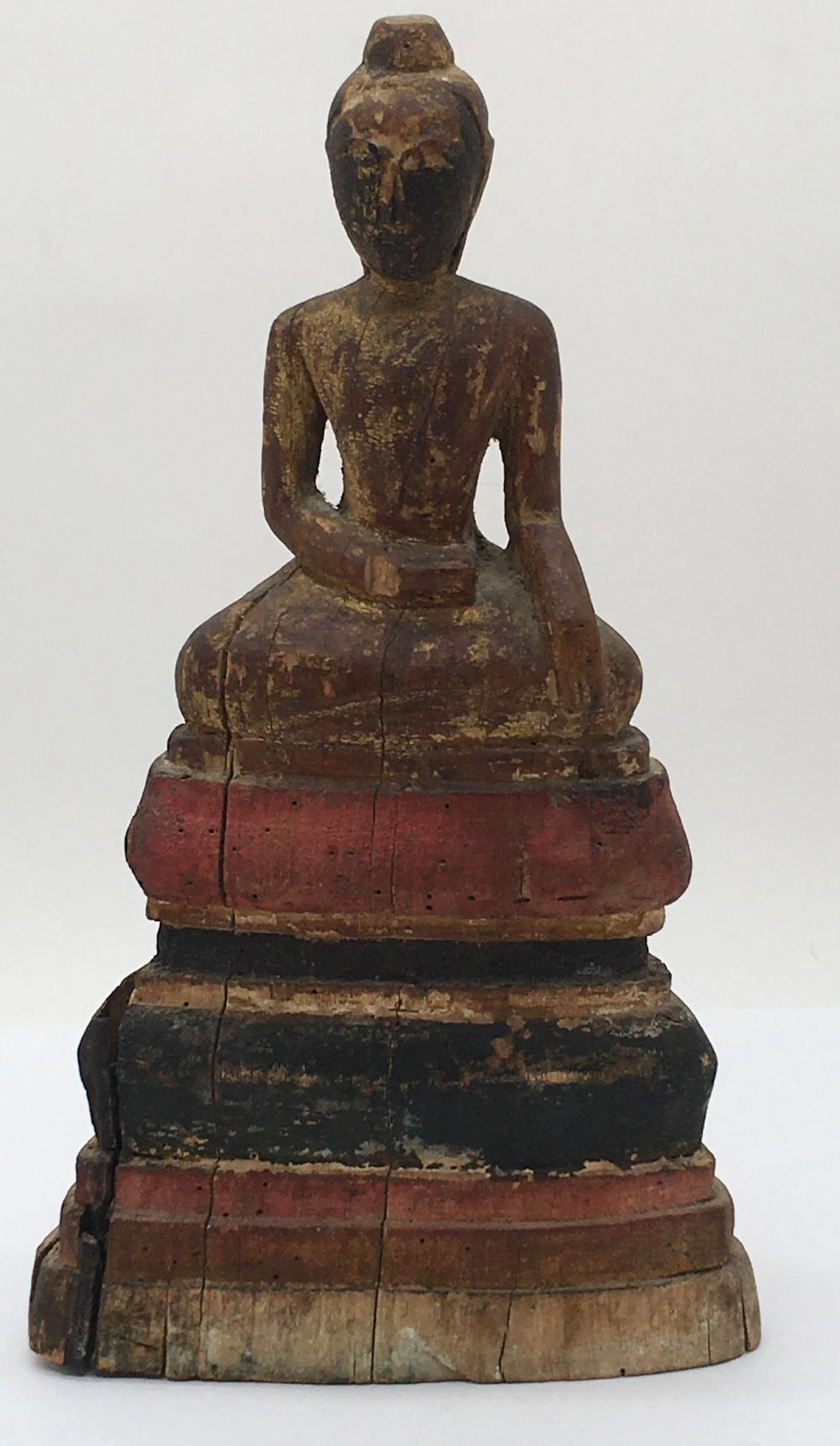 Oriental Painted Wooden Buddha Sculpture