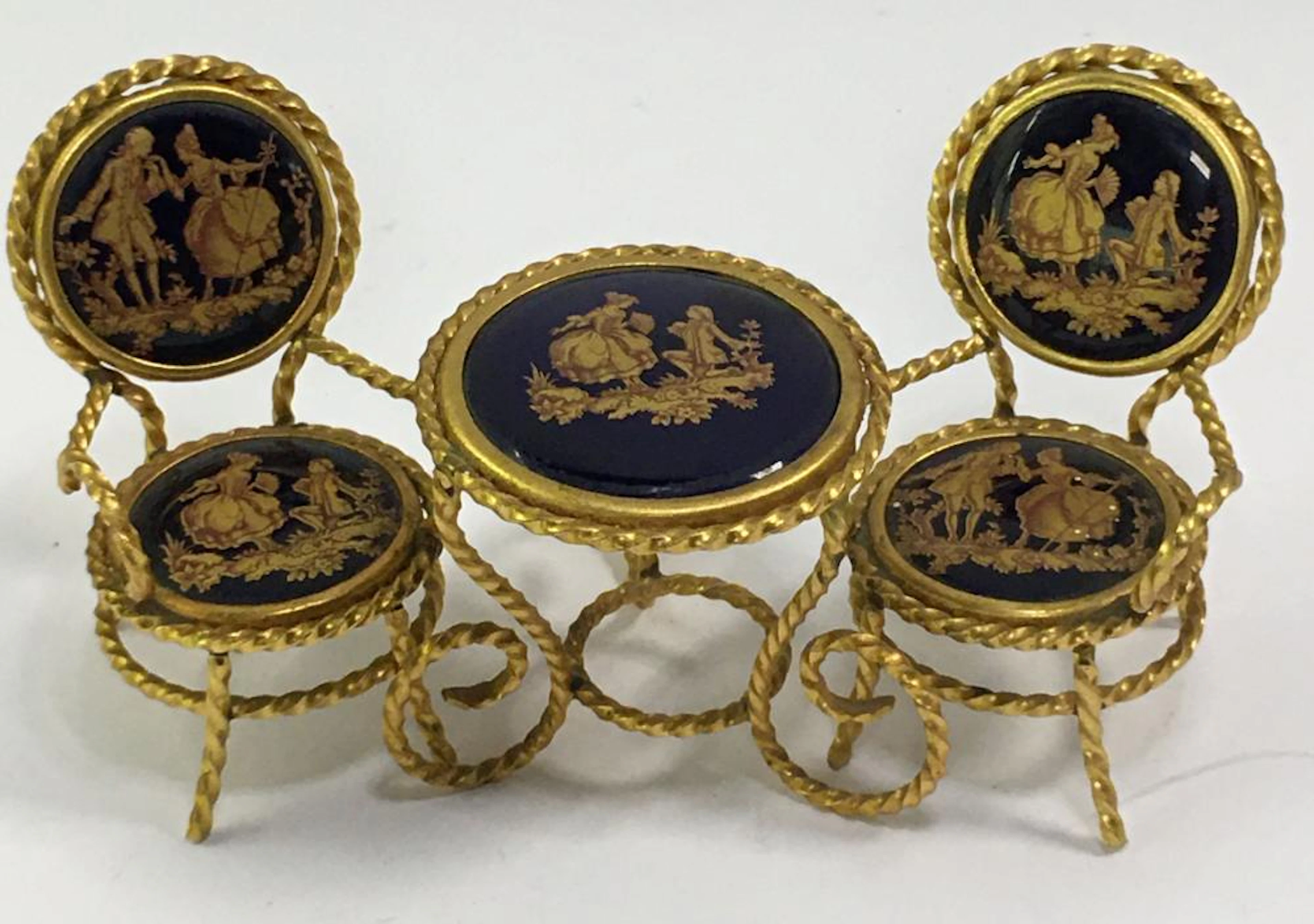 Limoges Goltone & Cobalt Table & 2 Chairs