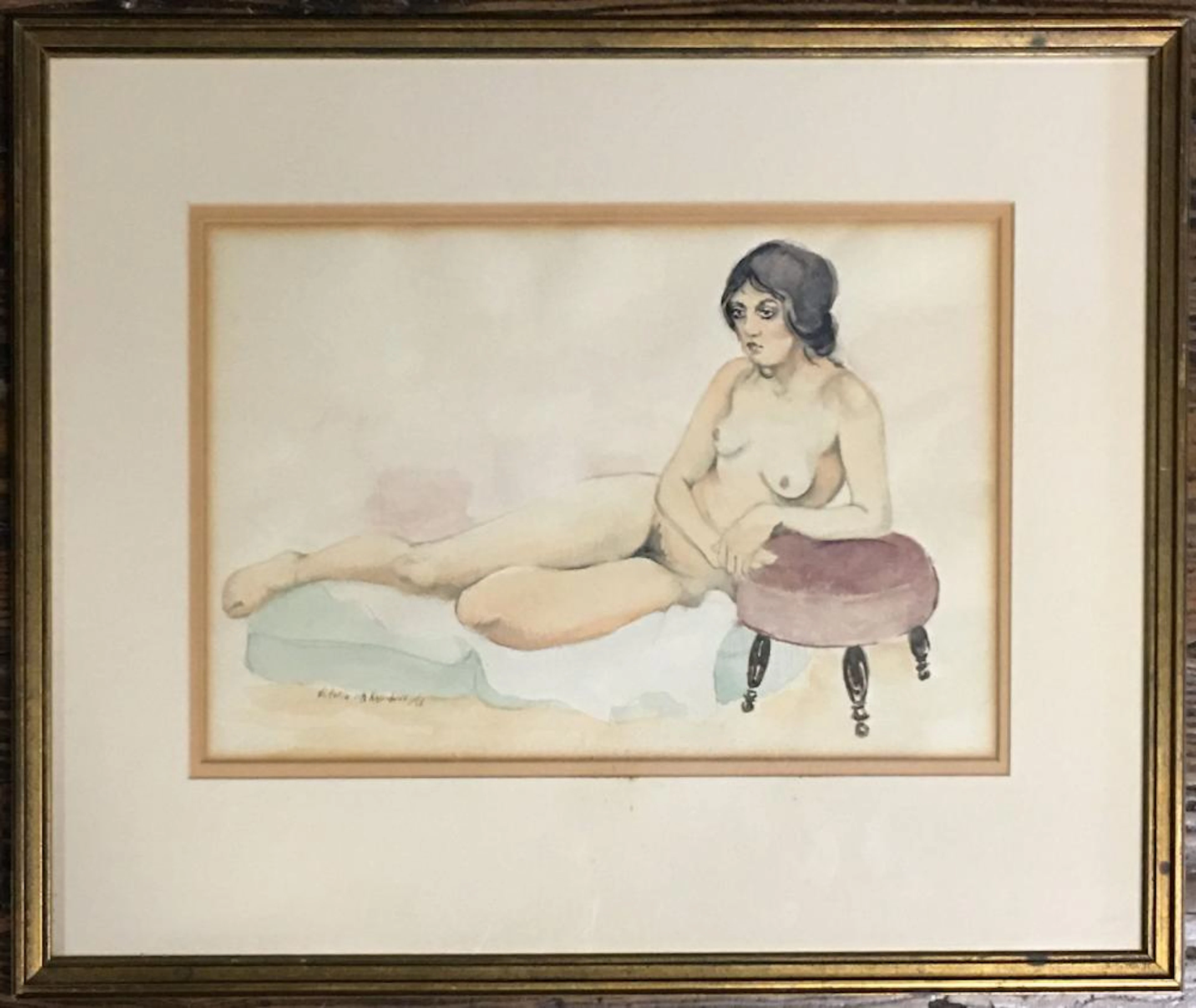 Signed Victoria Von Kap Watercolor, Female Nude