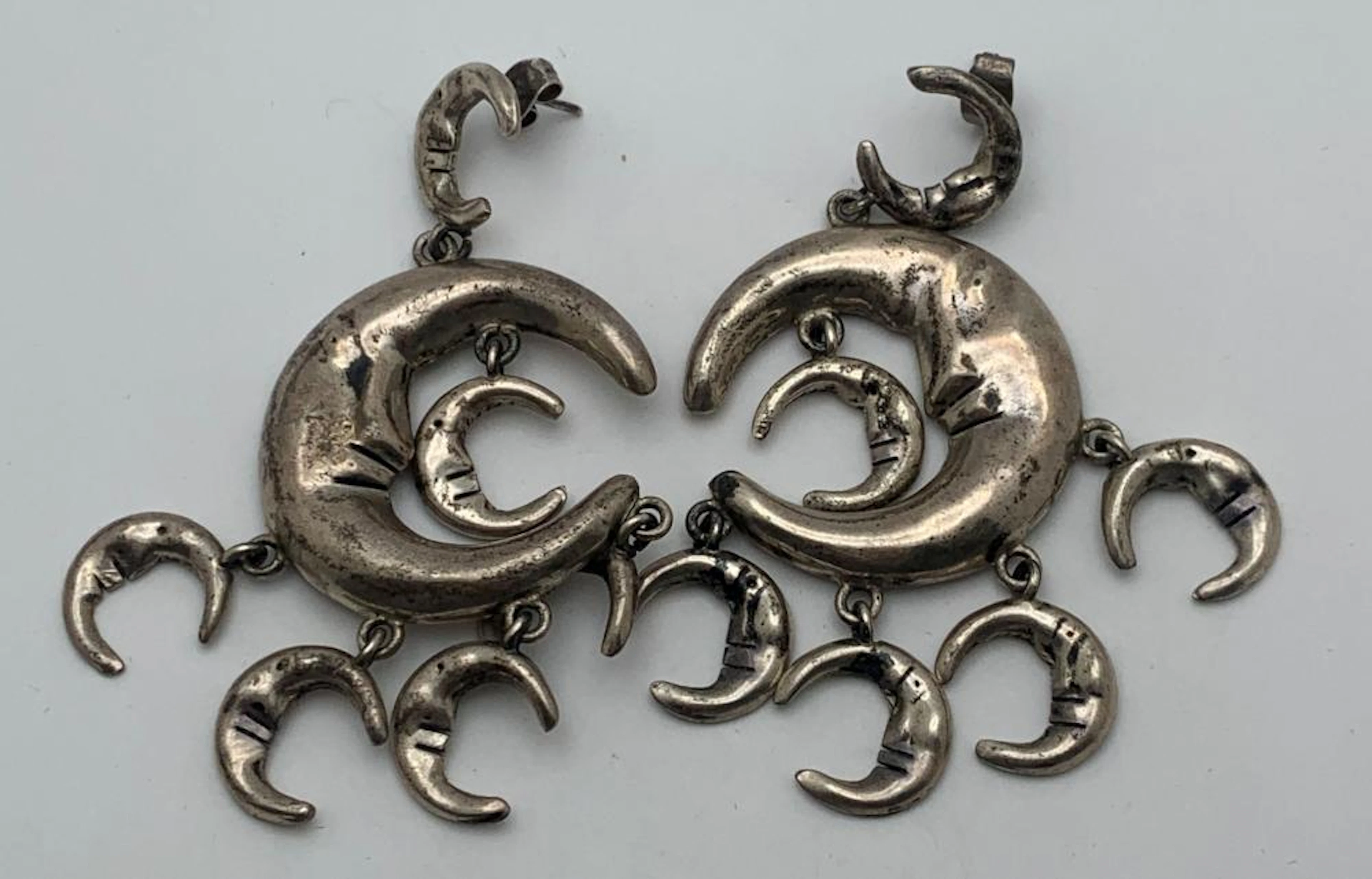 Sterling Silver Mexico Moon Earrings
