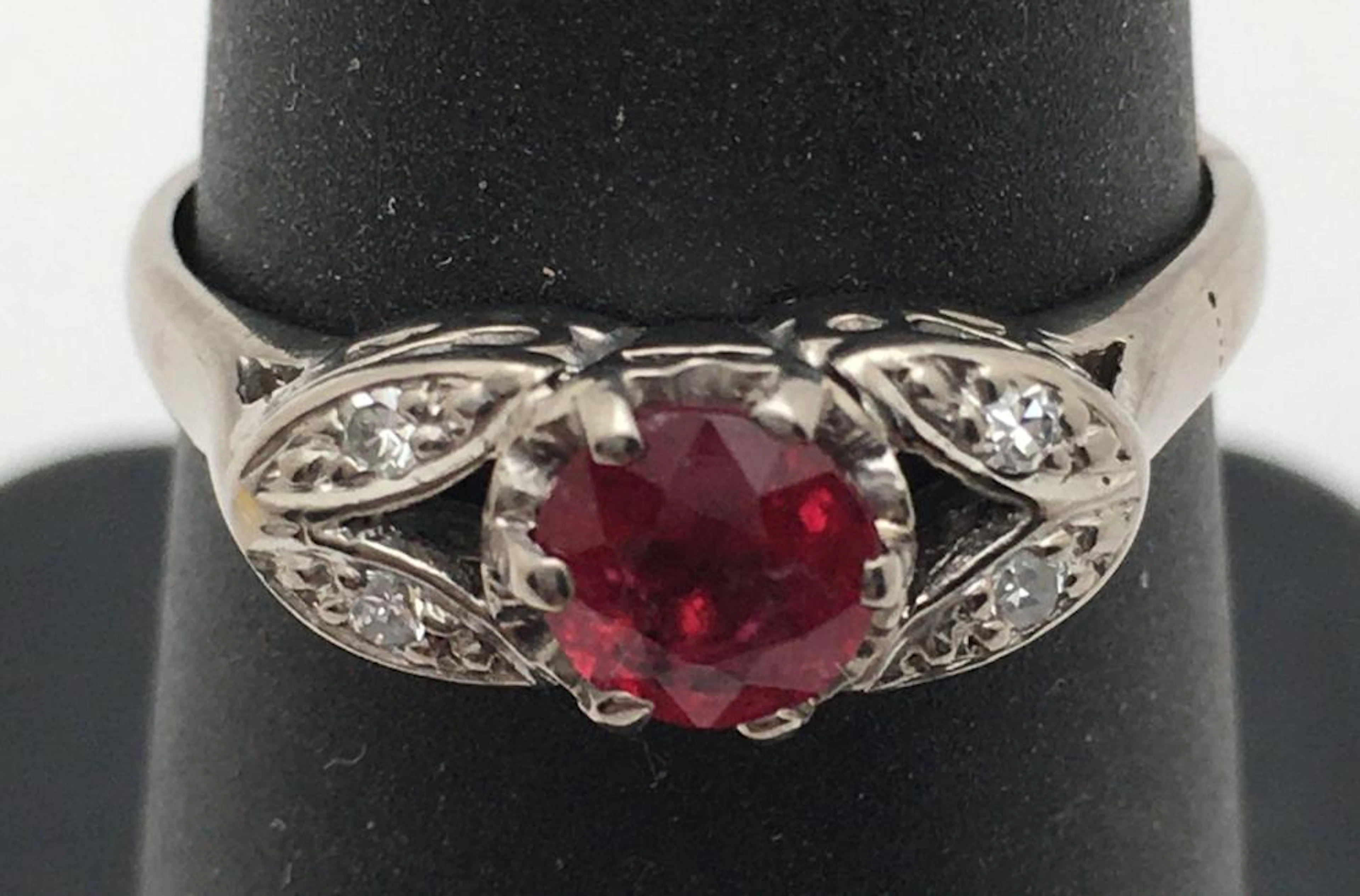 14k Gold Ring With Red Stones And Diamonds