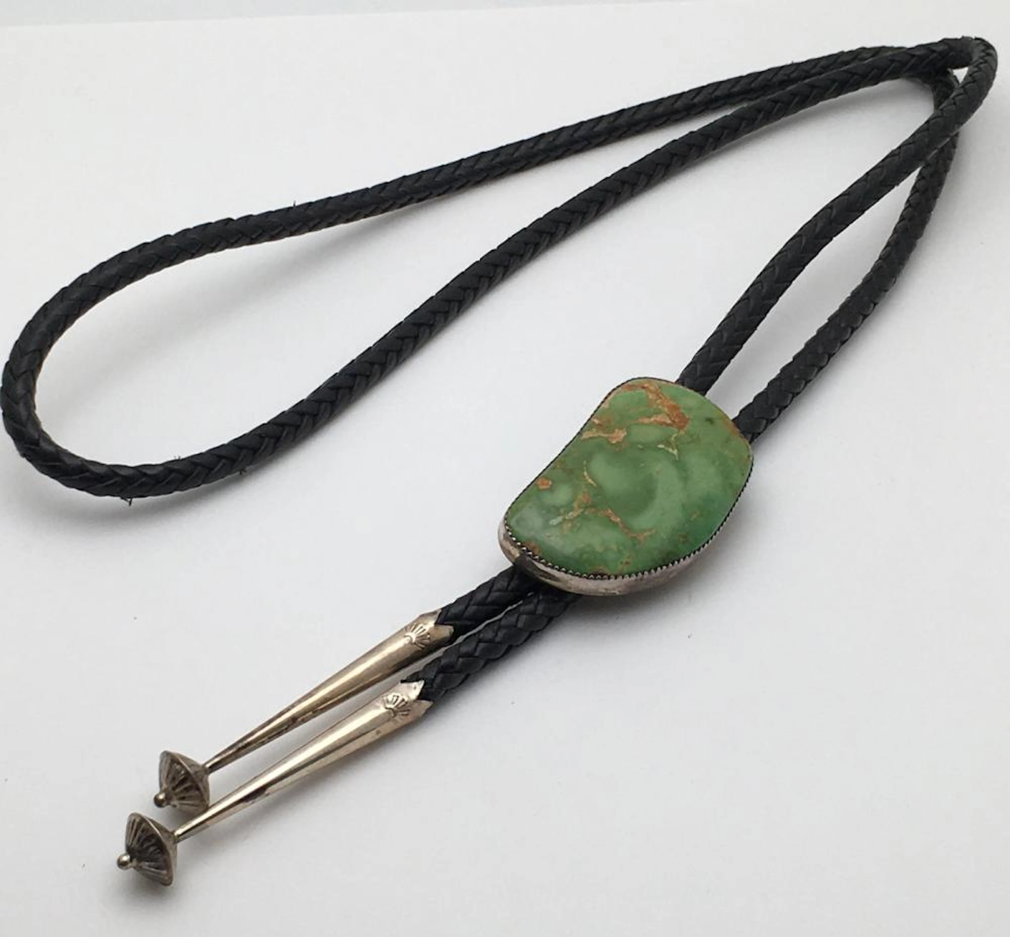 Sterling Navajo Bolo Necklace With Green Stone