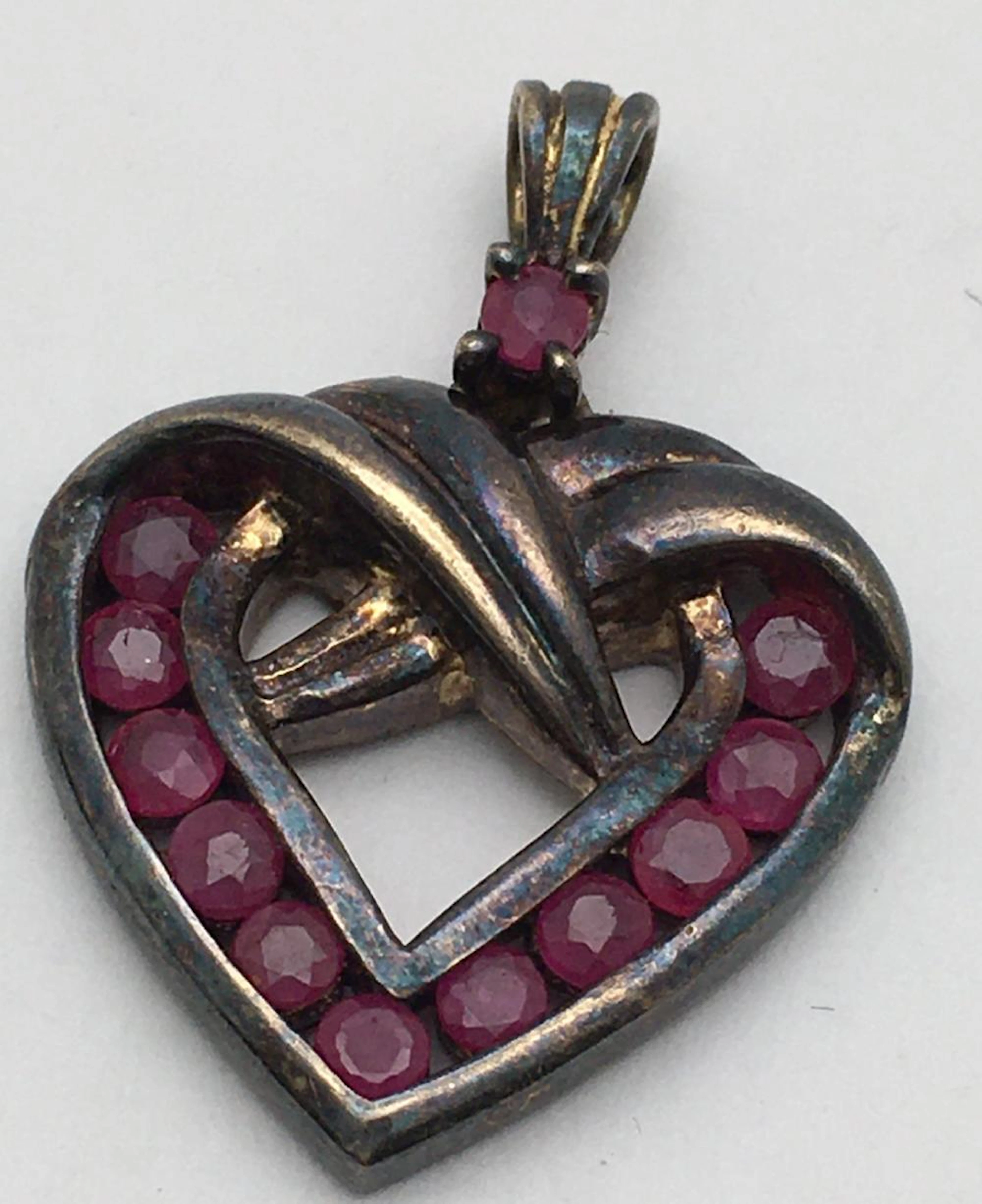 Sterling Silver Heart Pendant With Pink Stones