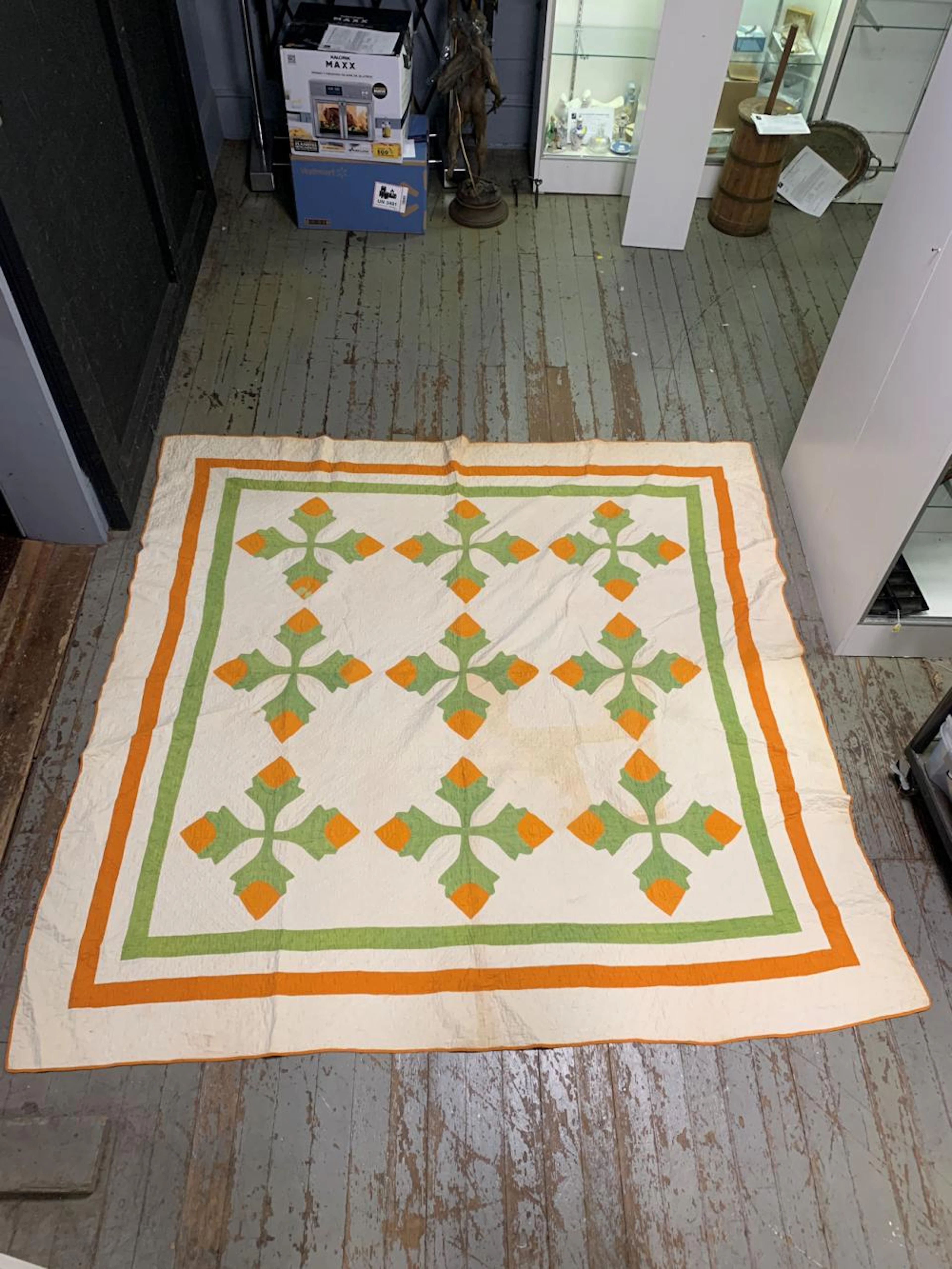 Orange And Green Hand Sewn Quilt