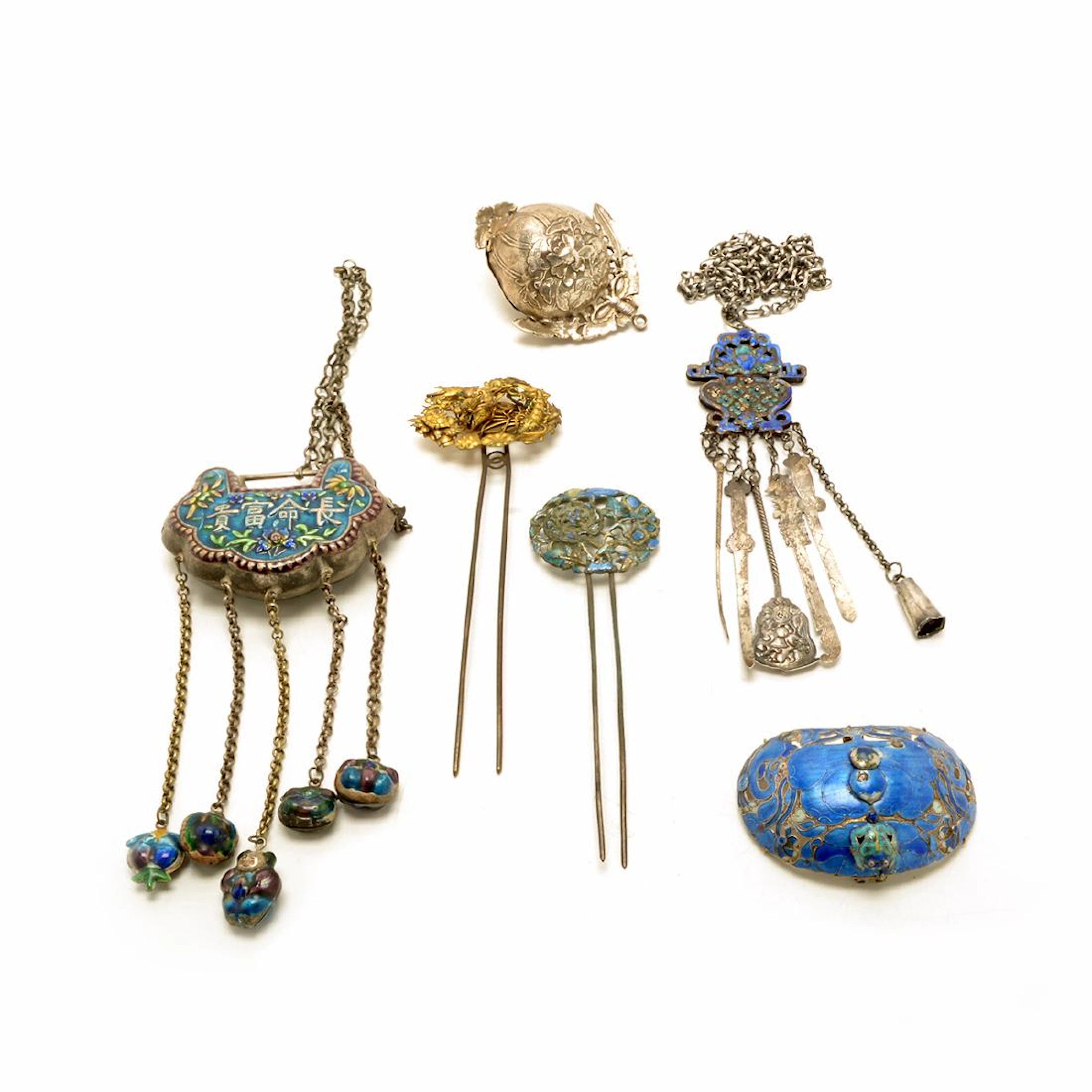 Group of Enameled Silver Accessories, Republic Period