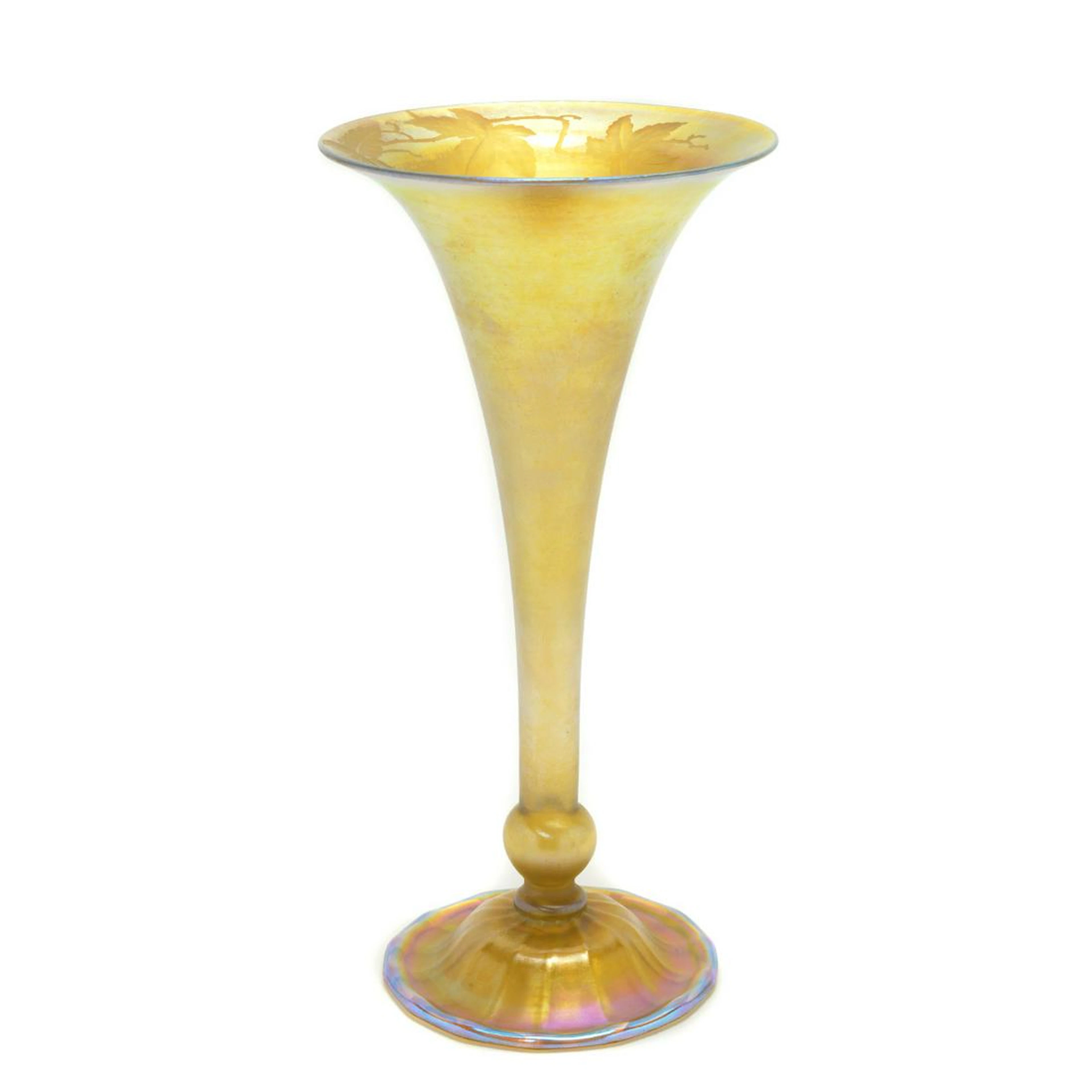 Tiffany Favrile Intaglio Glass Trumpet Vase.