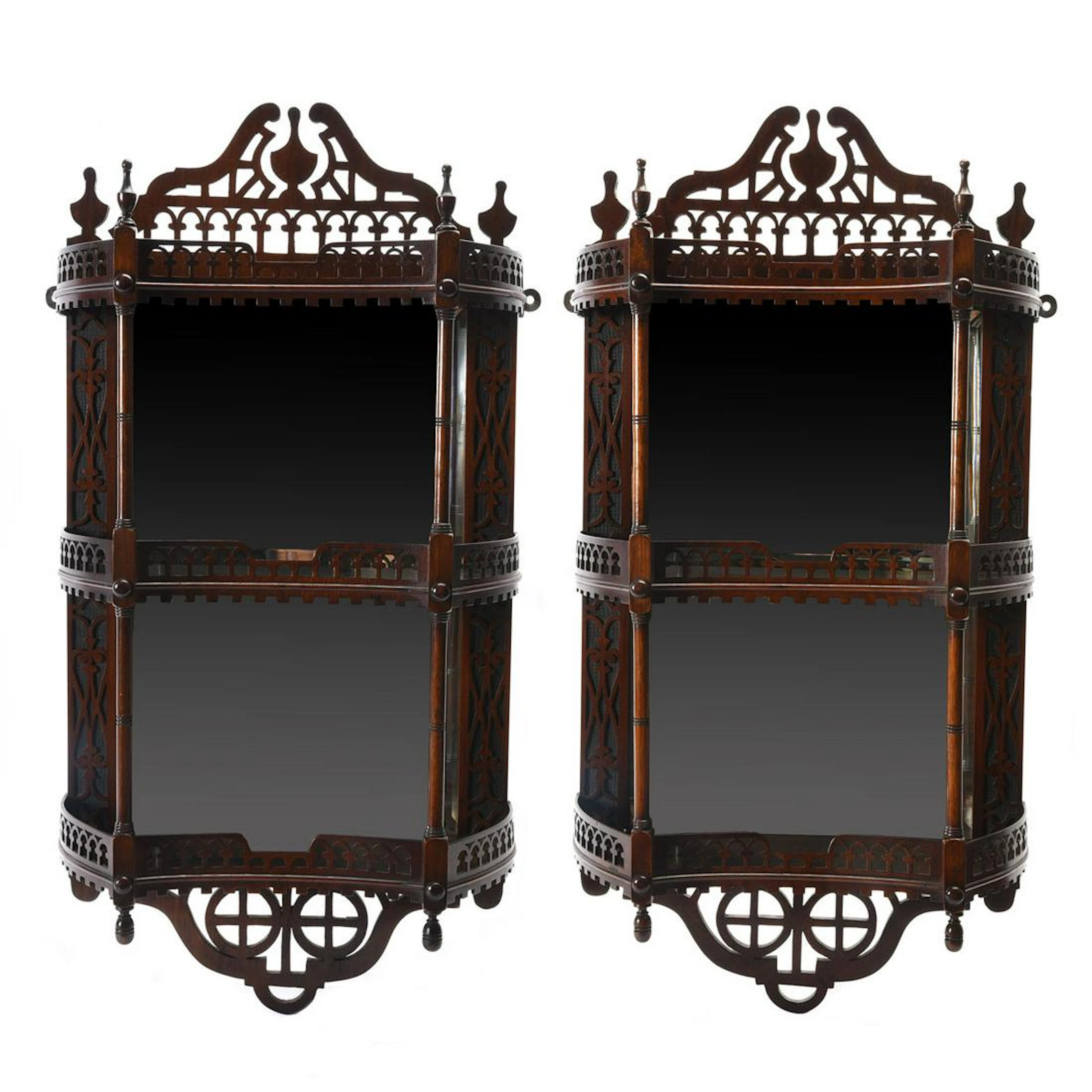 Pair of George III Style Mahogany Hanging Etageres.