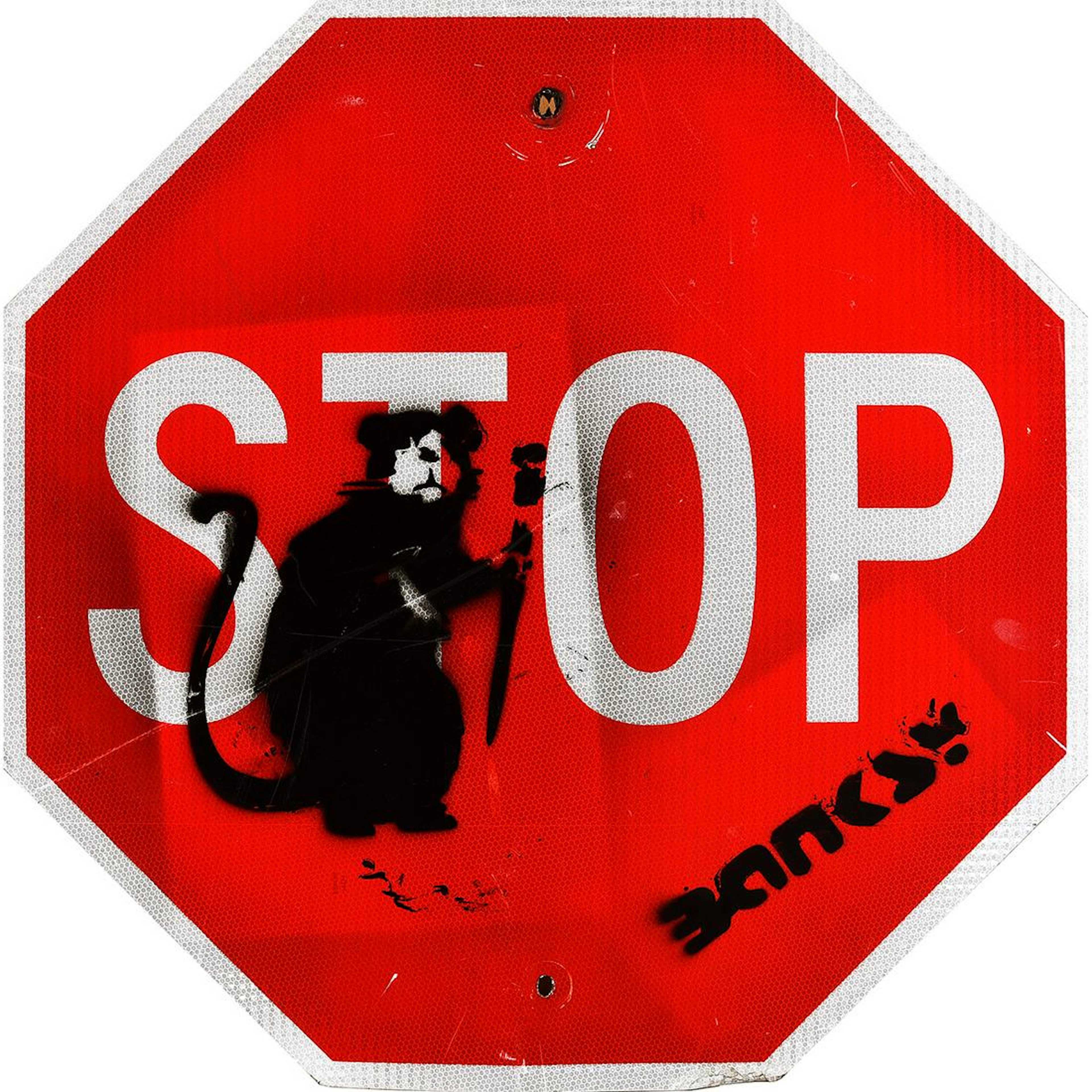Attrib. to Banksy "Stop Sign, Rat" Graffiti Art