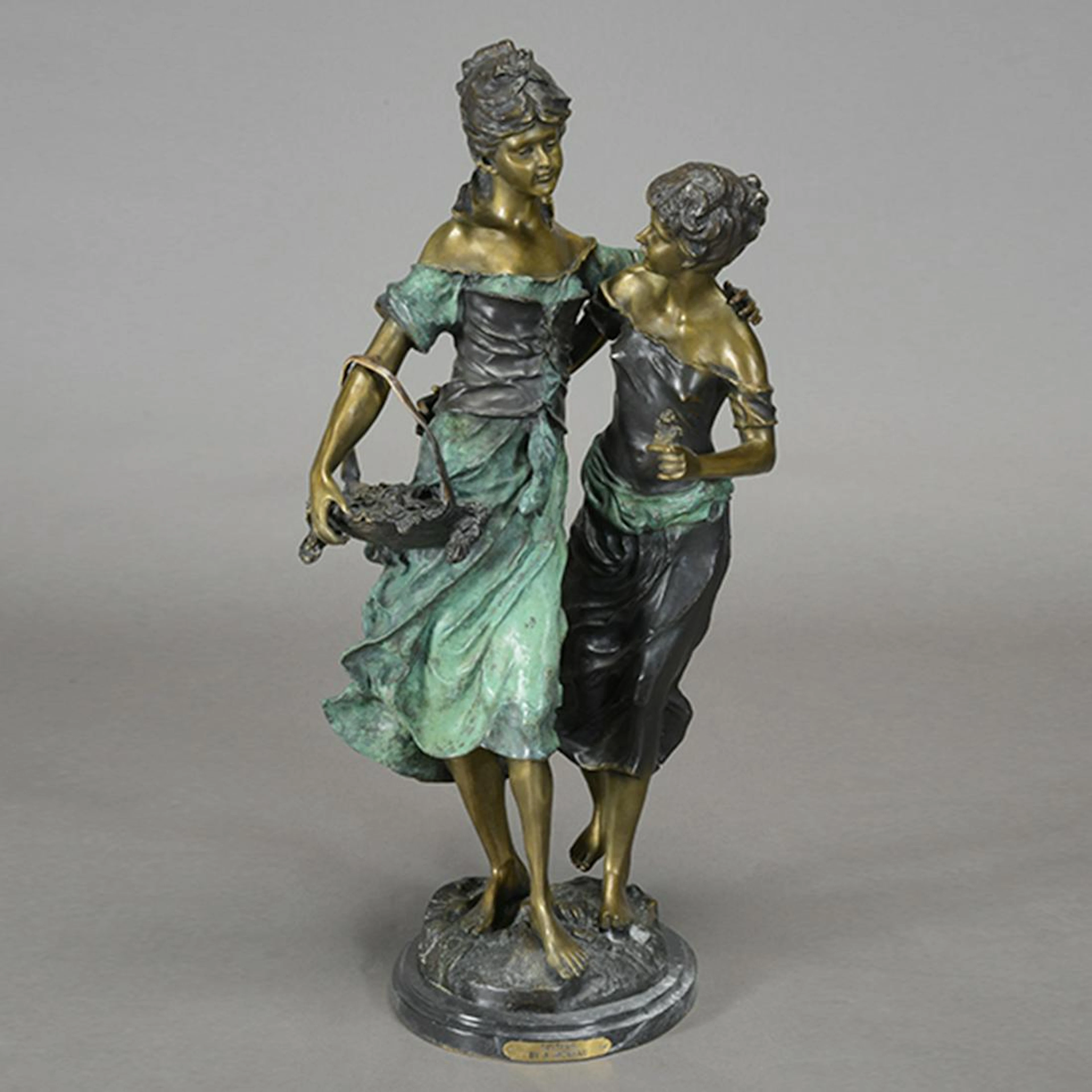 After August Moreau, Bronze Figural Group of Two Young