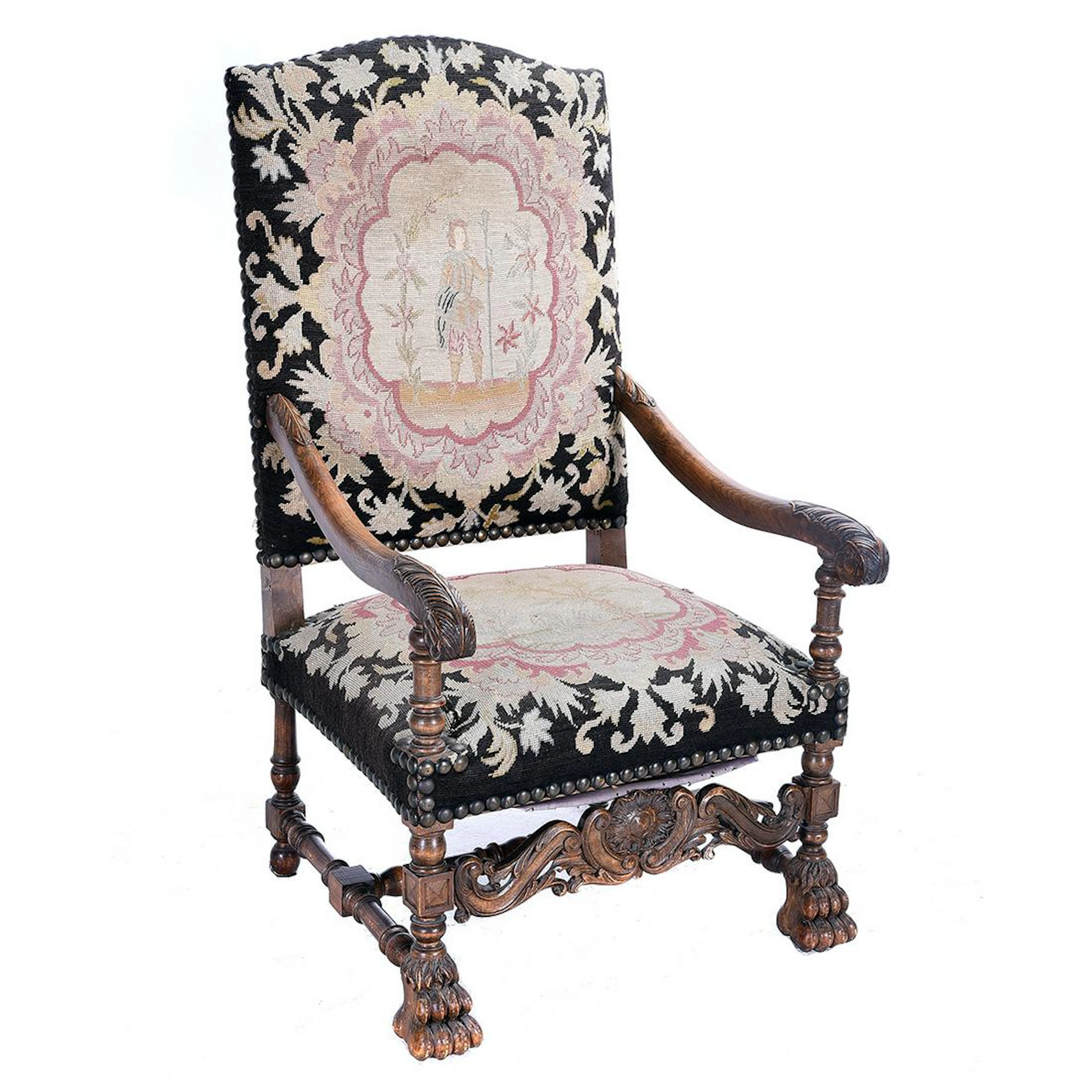 Baroque Style Rein Back Needlepoint Chair