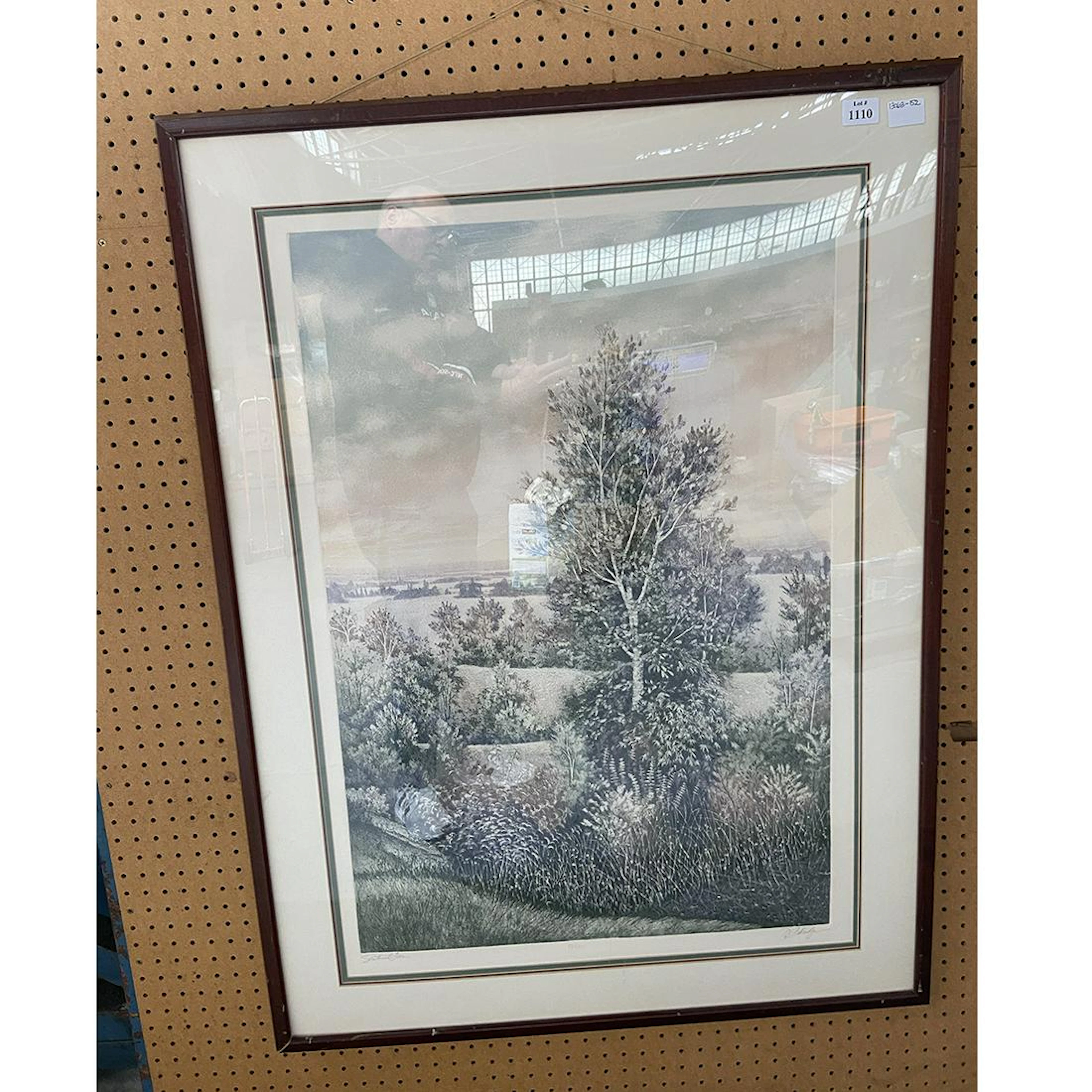 Framed Colored Engraving, Tree Lined Landscape, Signed