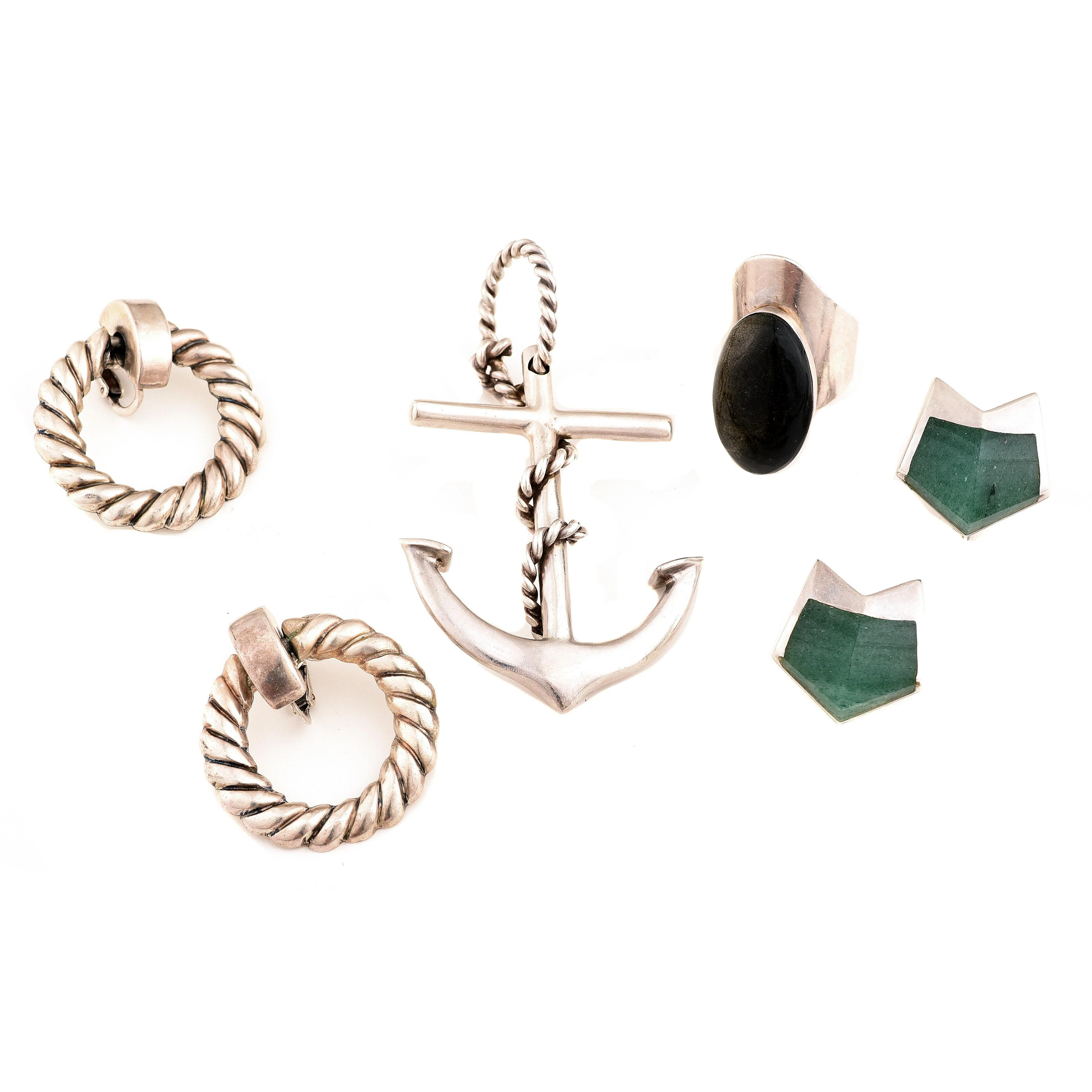 Collection of Four Mexican Multi-Stone, Sterling Silver