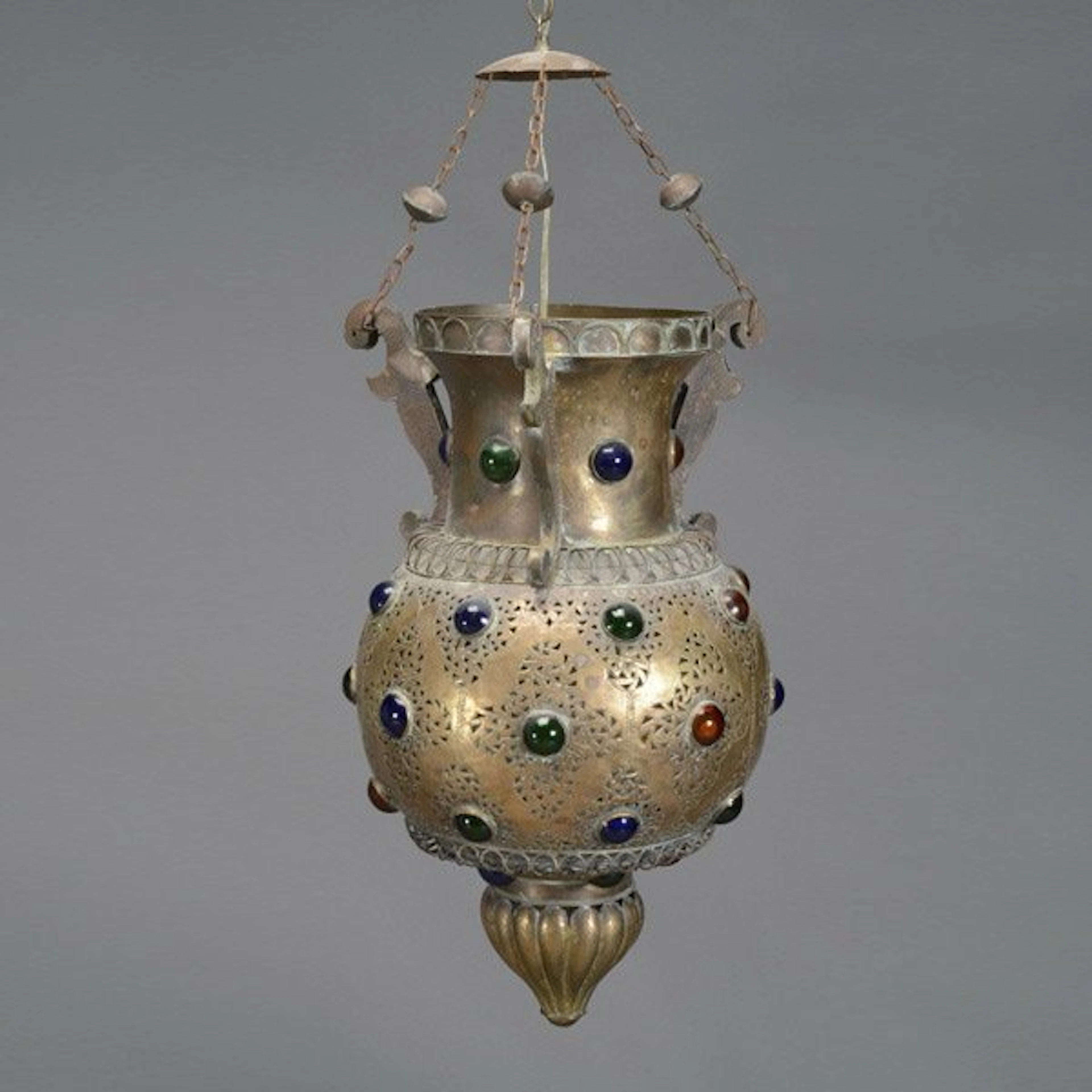Ferahan Glass Inlaid Brass Hanging Chandelier