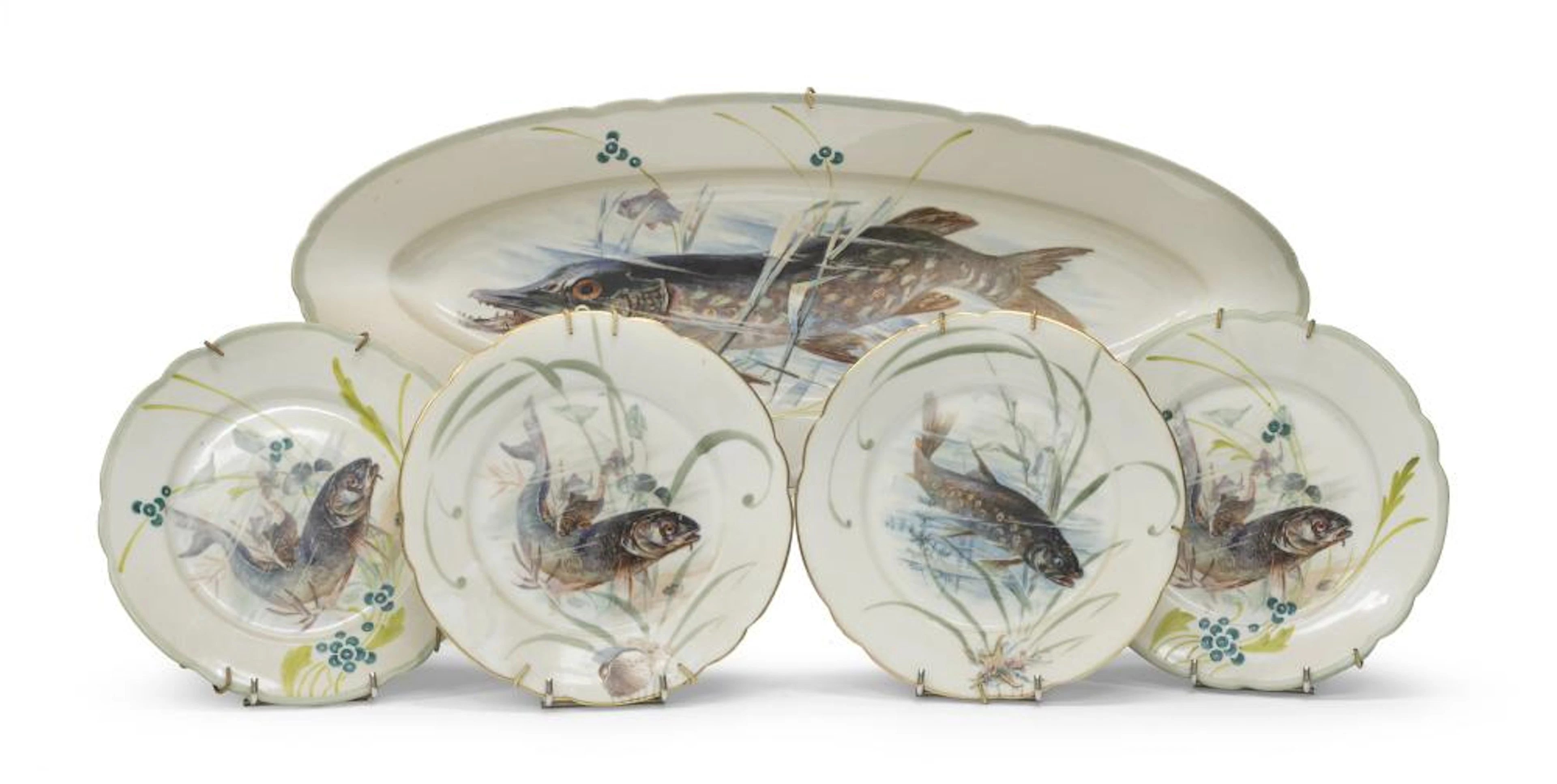 PART OF A PORCELAIN FISH SET, GINORI 19TH CENTURY