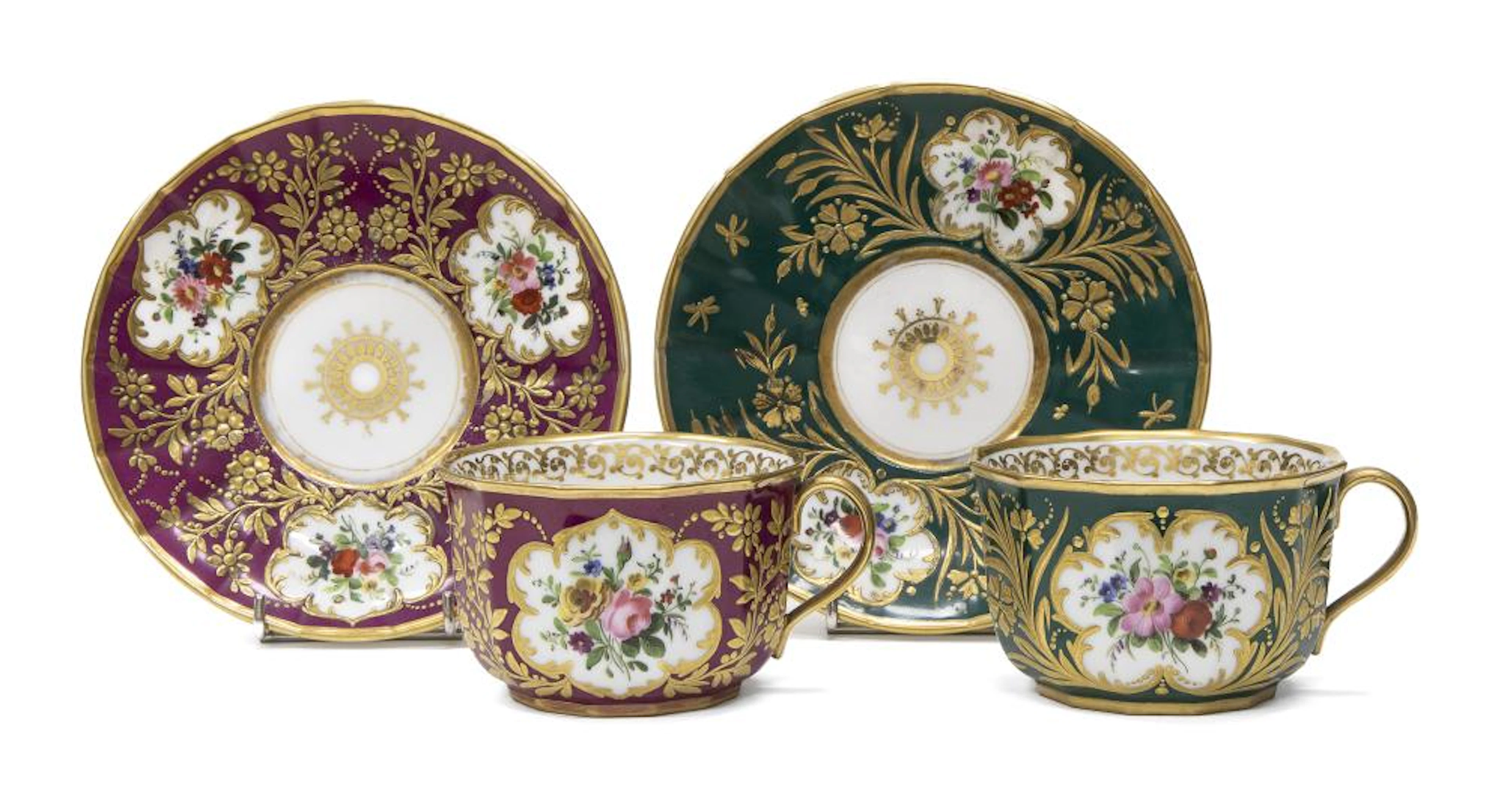 PAIR OF PORCELAIN CUPS AND SAUCERS, FRANCE, LATE 19TH CENTURY