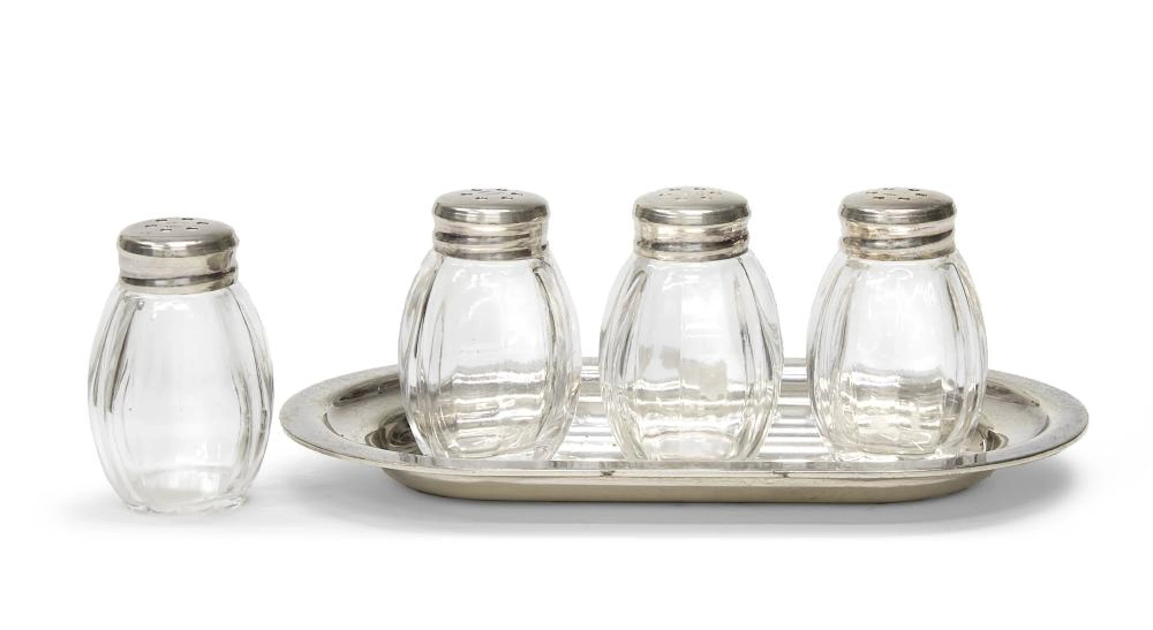 SMALL SILVER AND GLASS SALT CELLAR, 20TH CENTURY