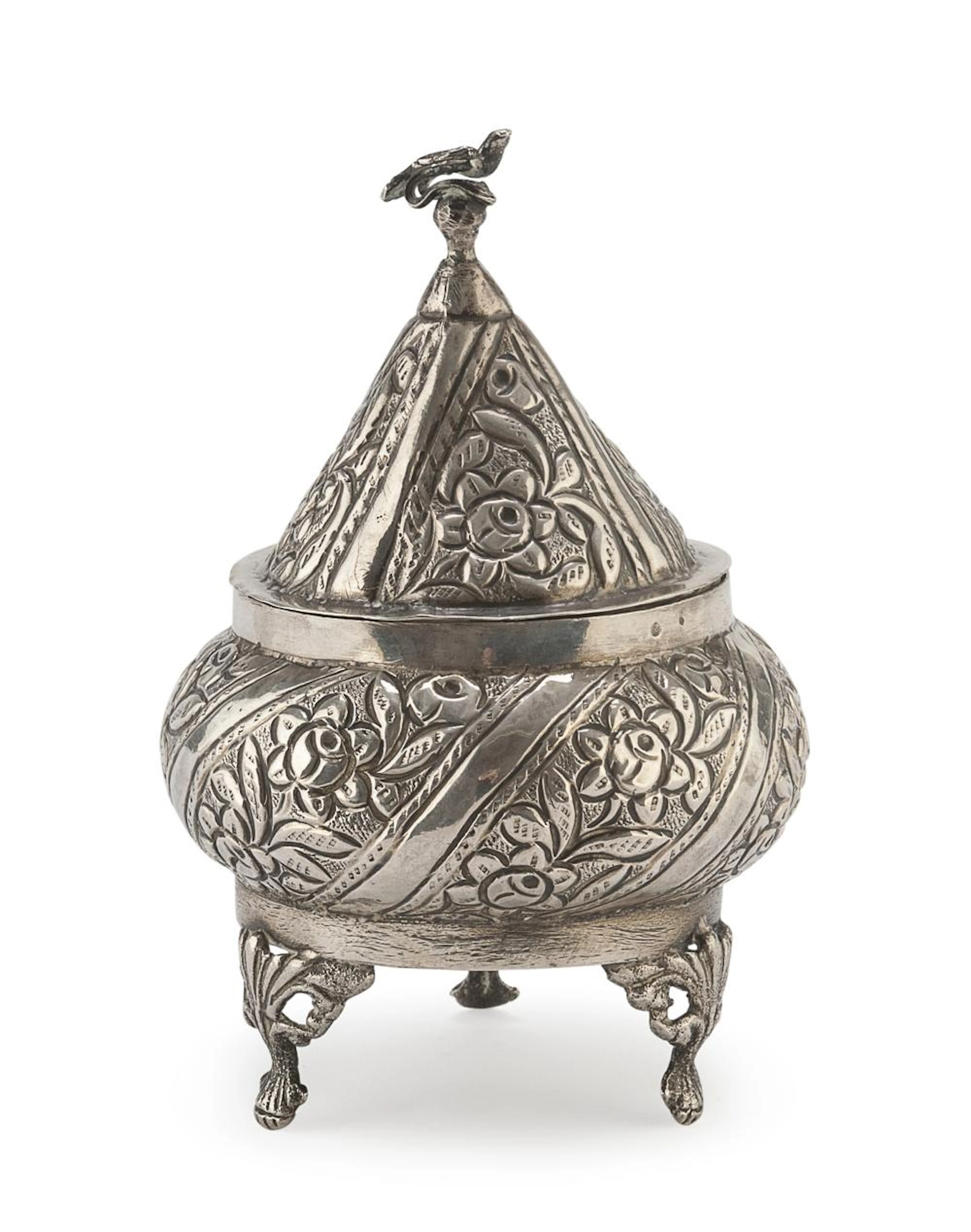 SILVER TEA CADDY, PROBABLY MIDDLE EAST 20TH CENTURY
