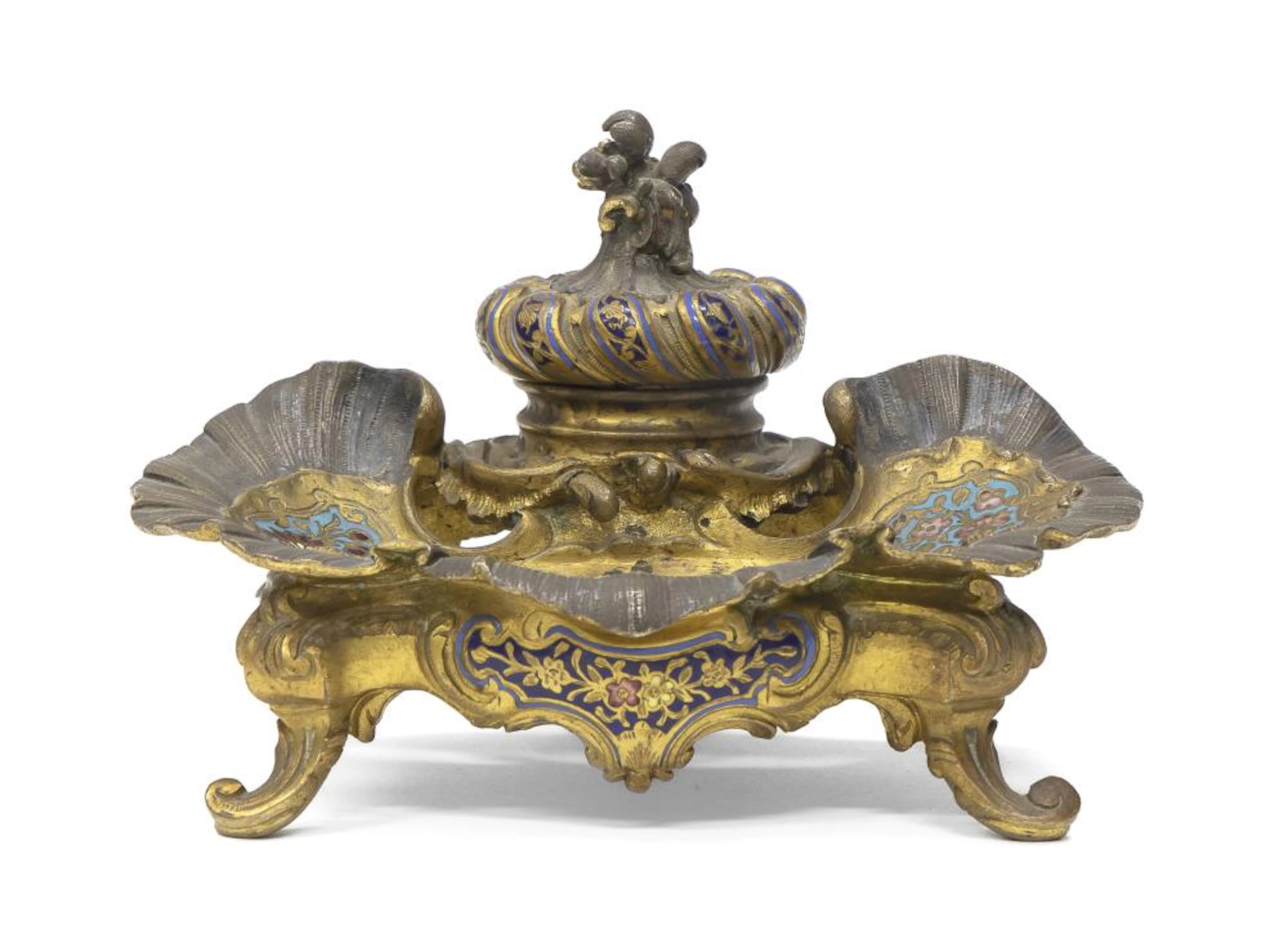BRONZE INKWELL WITH ENAMEL, PROBABLY RUSSIA, EARLY 20TH CENTURY