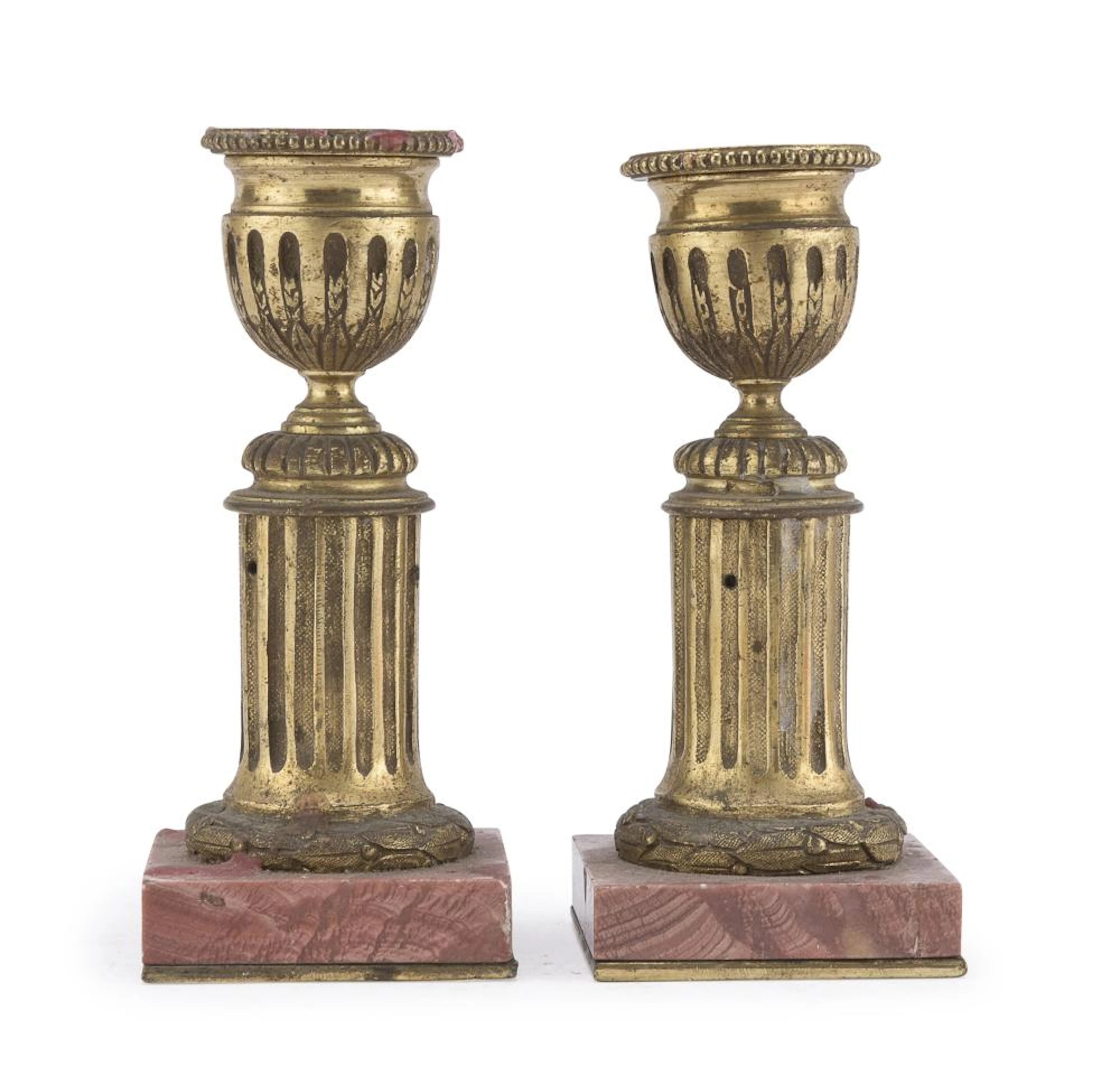PAIR OF GILT BRONZE OIL LAMPS, END OF THE LOUIS XVI PERIOD