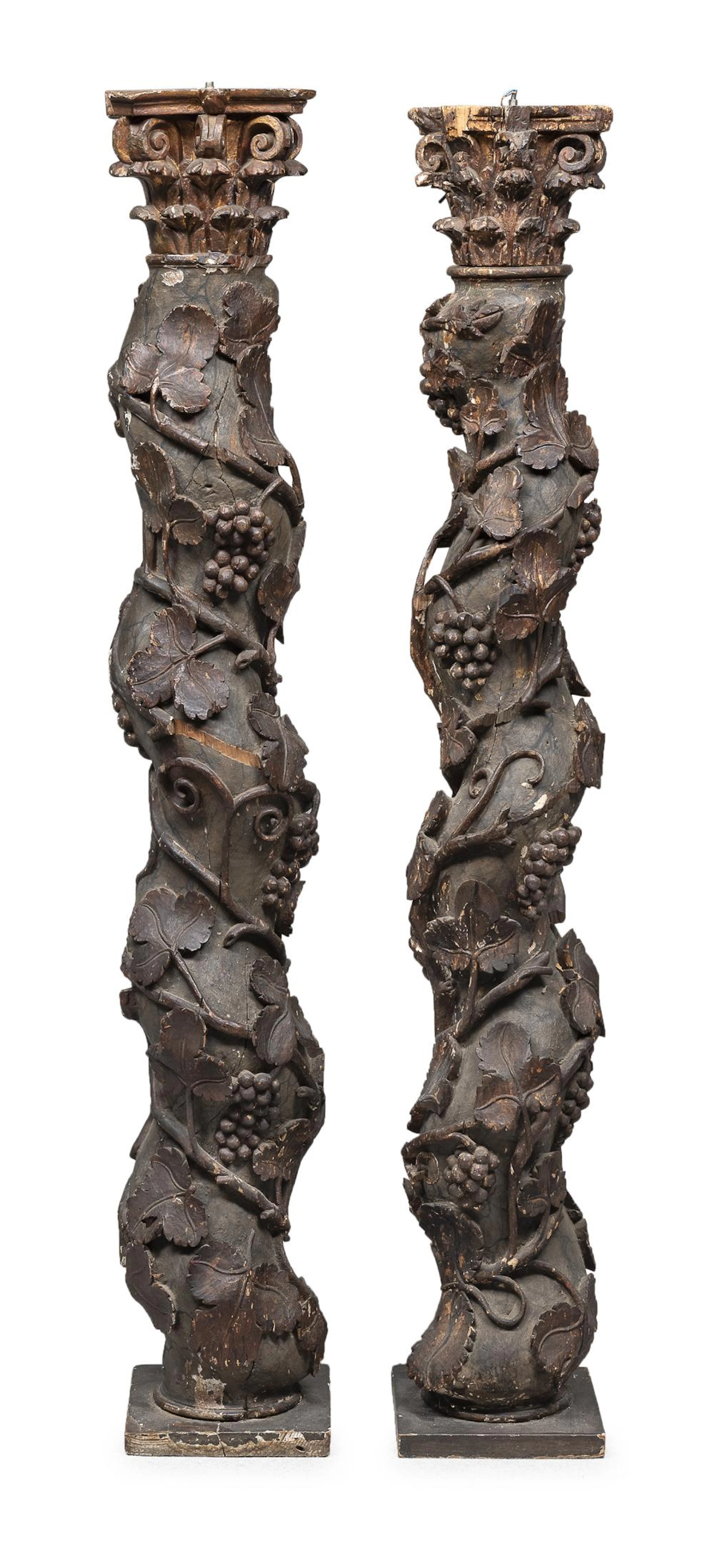 BEAUTIFUL PAIR OF LACQUERED WOOD COLUMNS, ROME 17TH CENTURY
