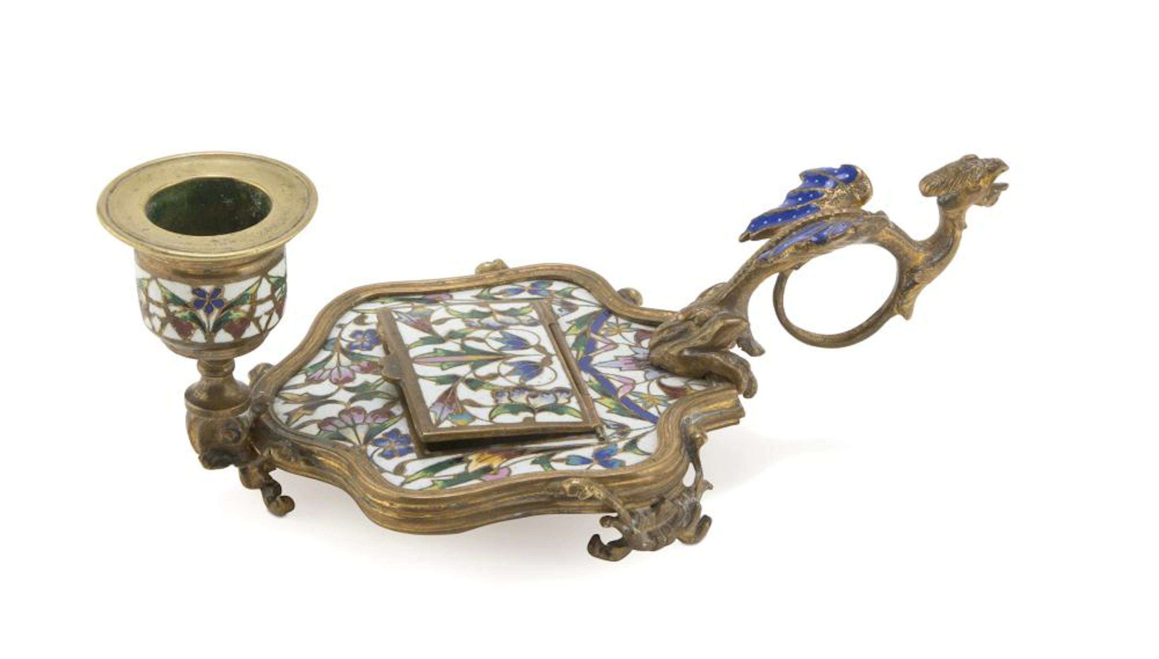 CANDLESTICK IN BRONZE AND ENAMEL, ALPH GIROUX PARIS LATE 19TH CENTURY