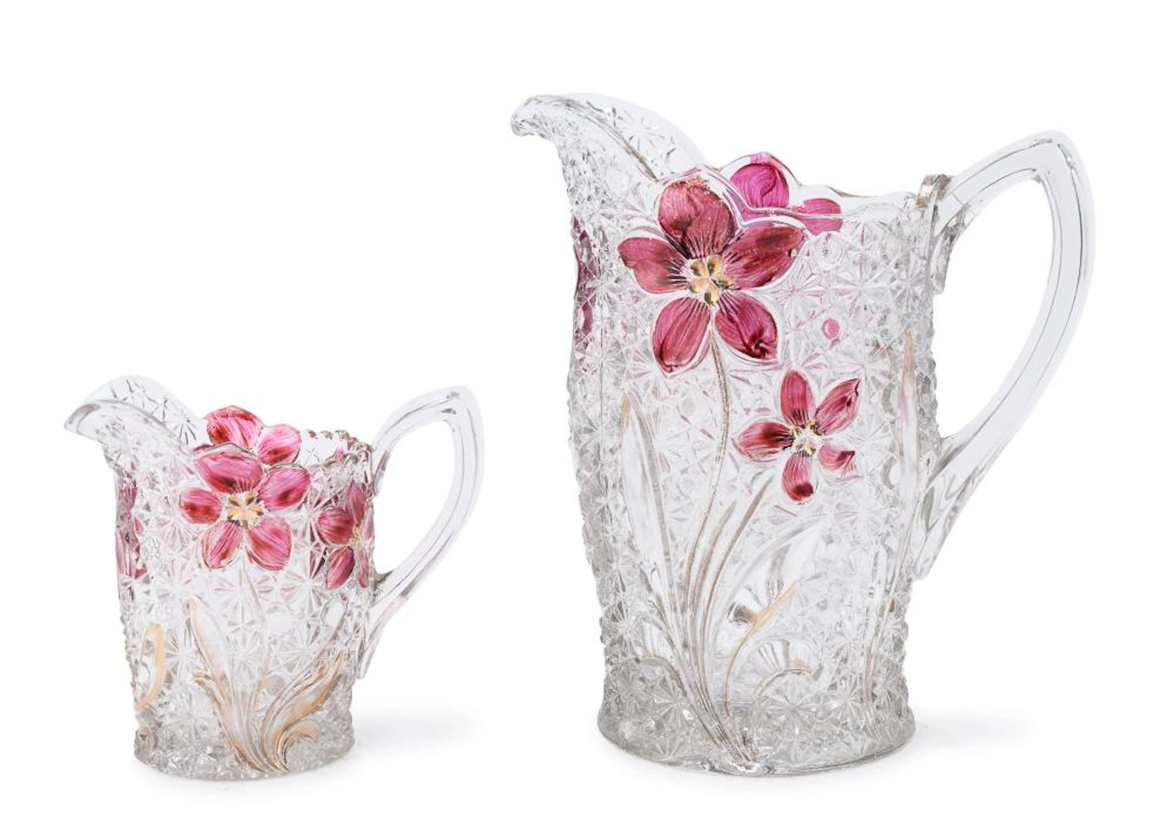 CUT GLASS JUG AND SMALL JUG, EARLY 20TH CENTURY