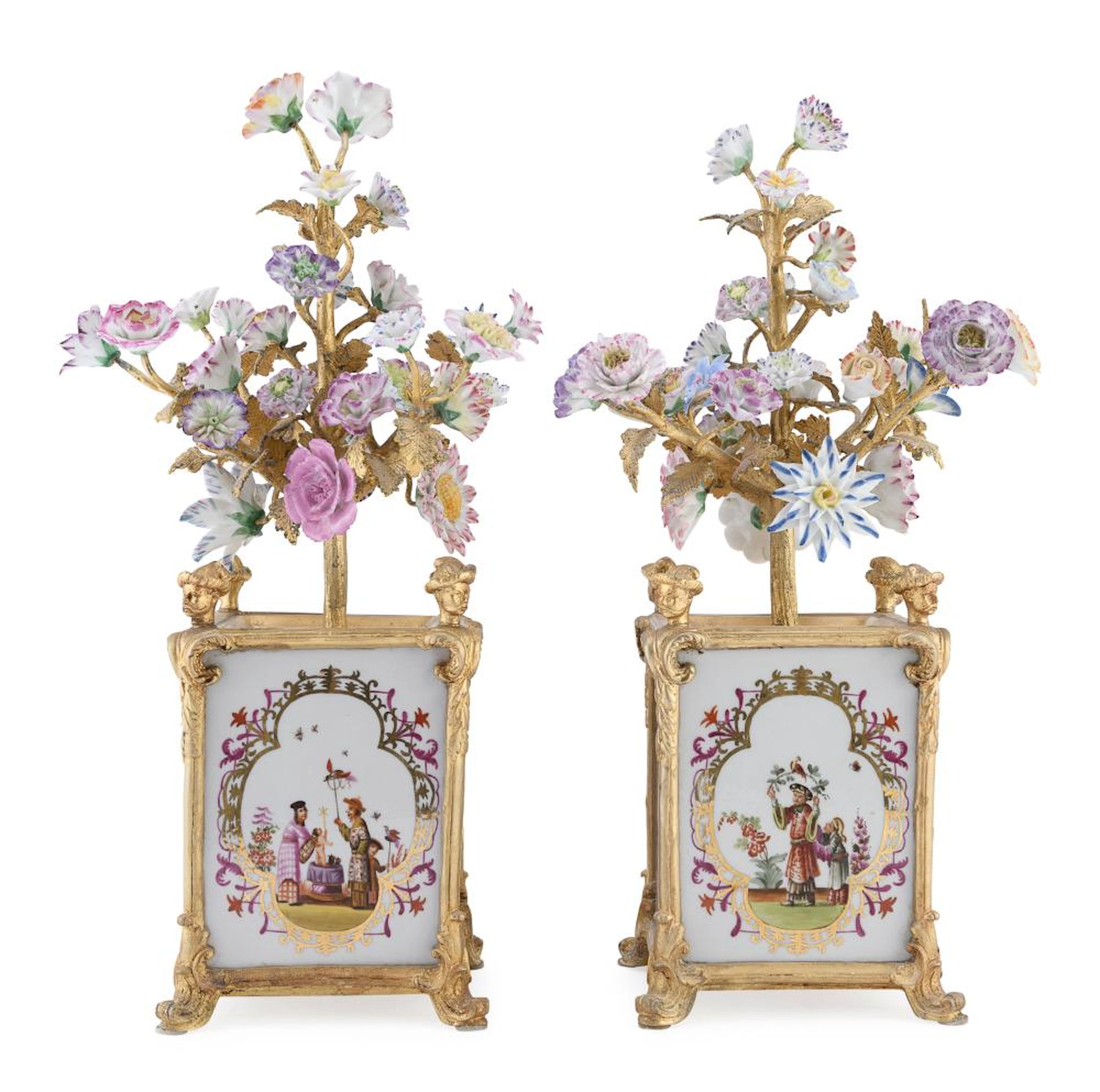 BEAUTIFUL PAIR OF BRONZE AND PORCELAIN VASES, FRANCE, LATE 19th CENTURY