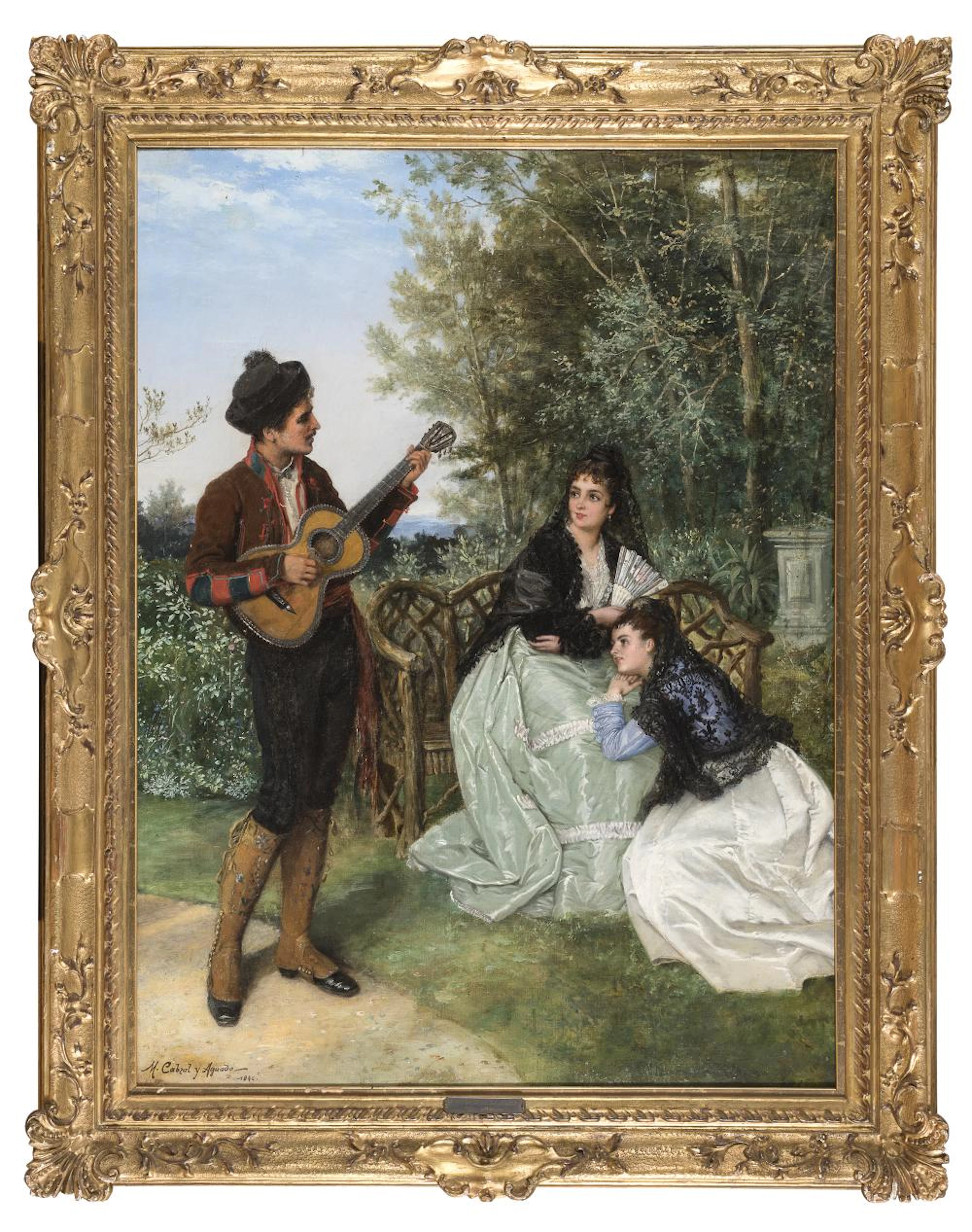 OIL PAINTING OF A GYPSY SERENADE BY MANUEL CABRAL AGUADO Y BEJARANO