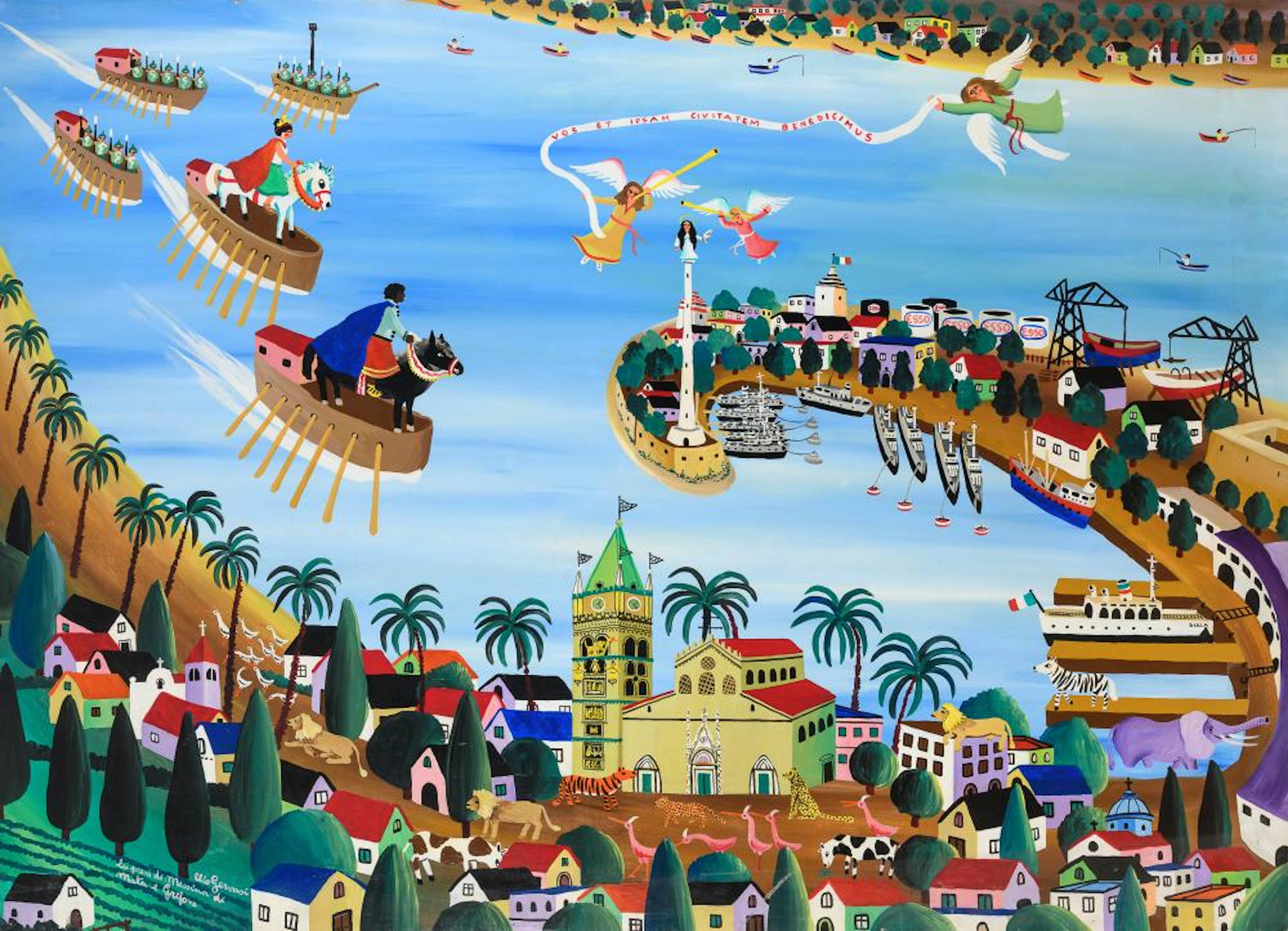 OIL PAINTING THE TAKING OF MESSINA BY ELIO GERVASI 1976