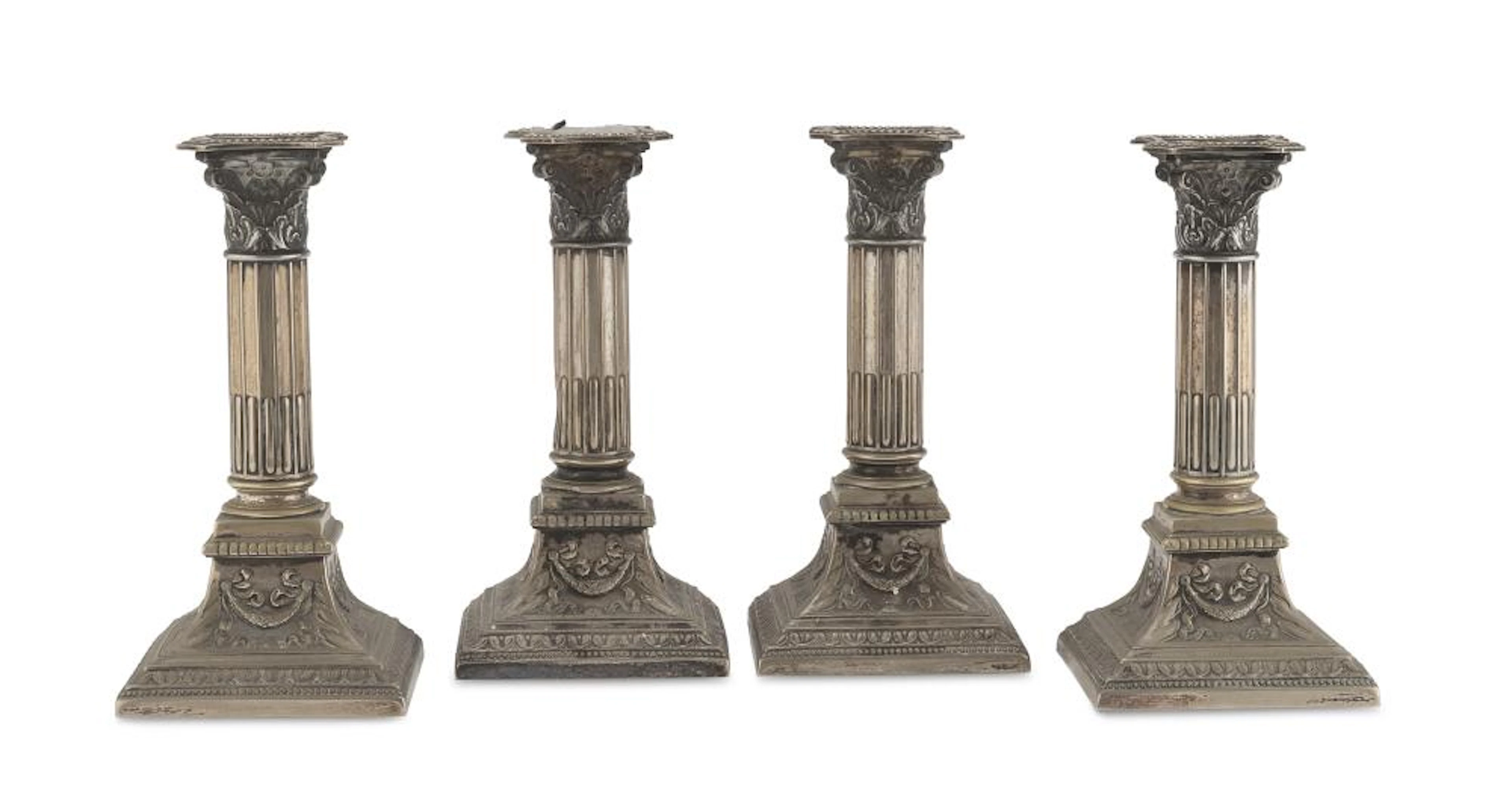FOUR SILVER-PLATED CANDLESTICKS PUNCH GERMANY WÜRTTEMBERG 1886/1903