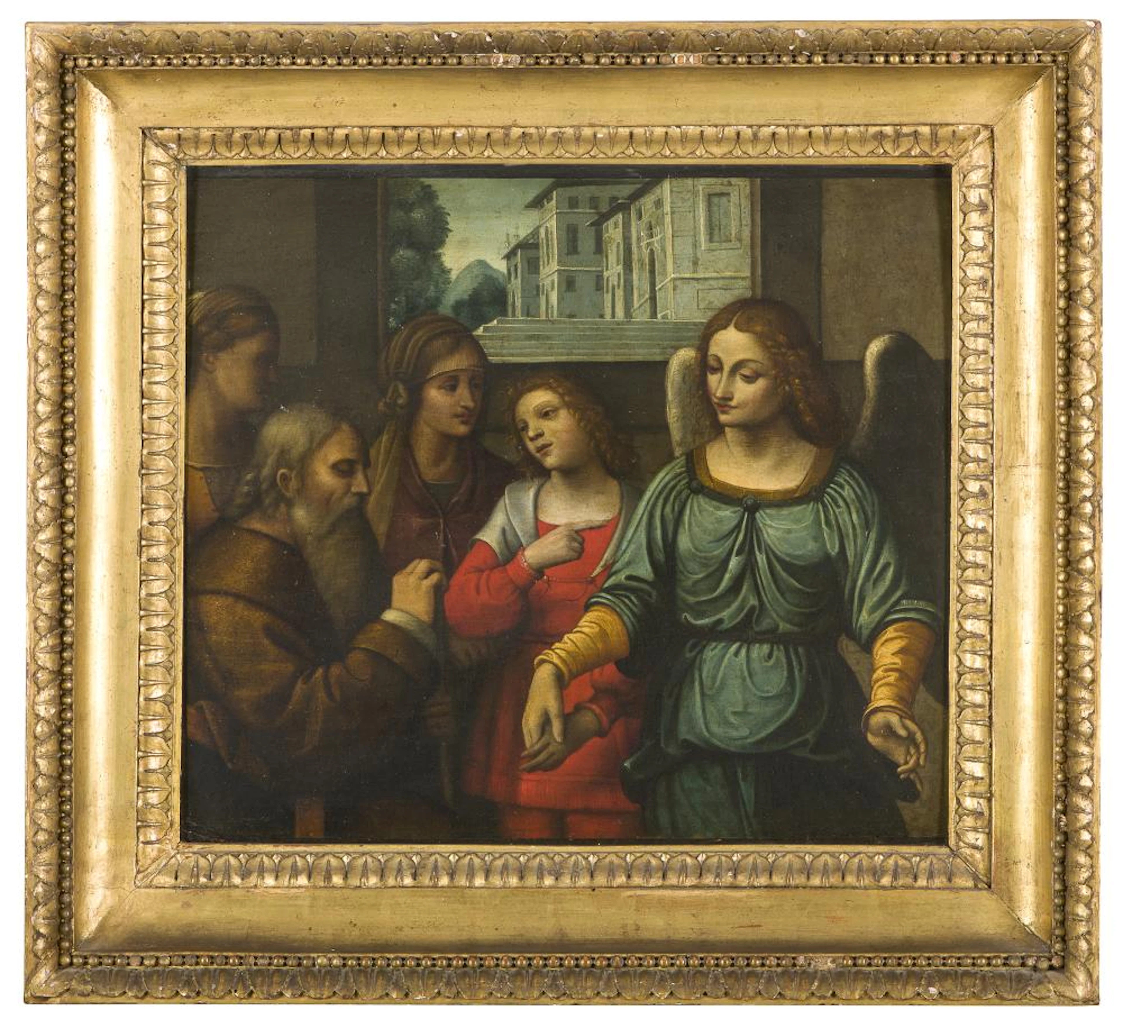 OIL PAINTING OF TOBIA AND THE FATHER MANNER OF BERNARDINO LUINI (1481-1532)