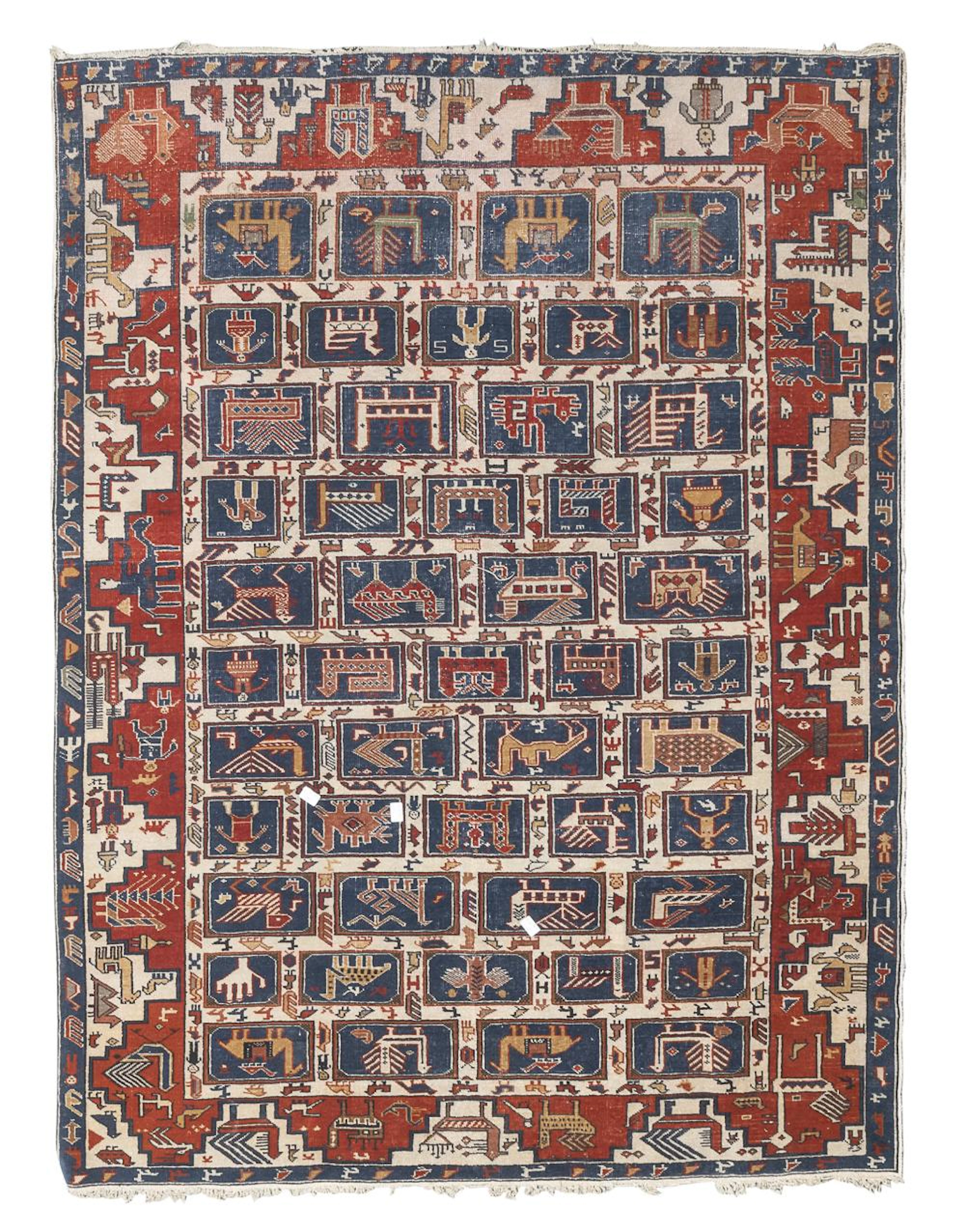 UNUSUAL AND RARE CAUCASIAN CARPET, EARLY 20TH CENTURY