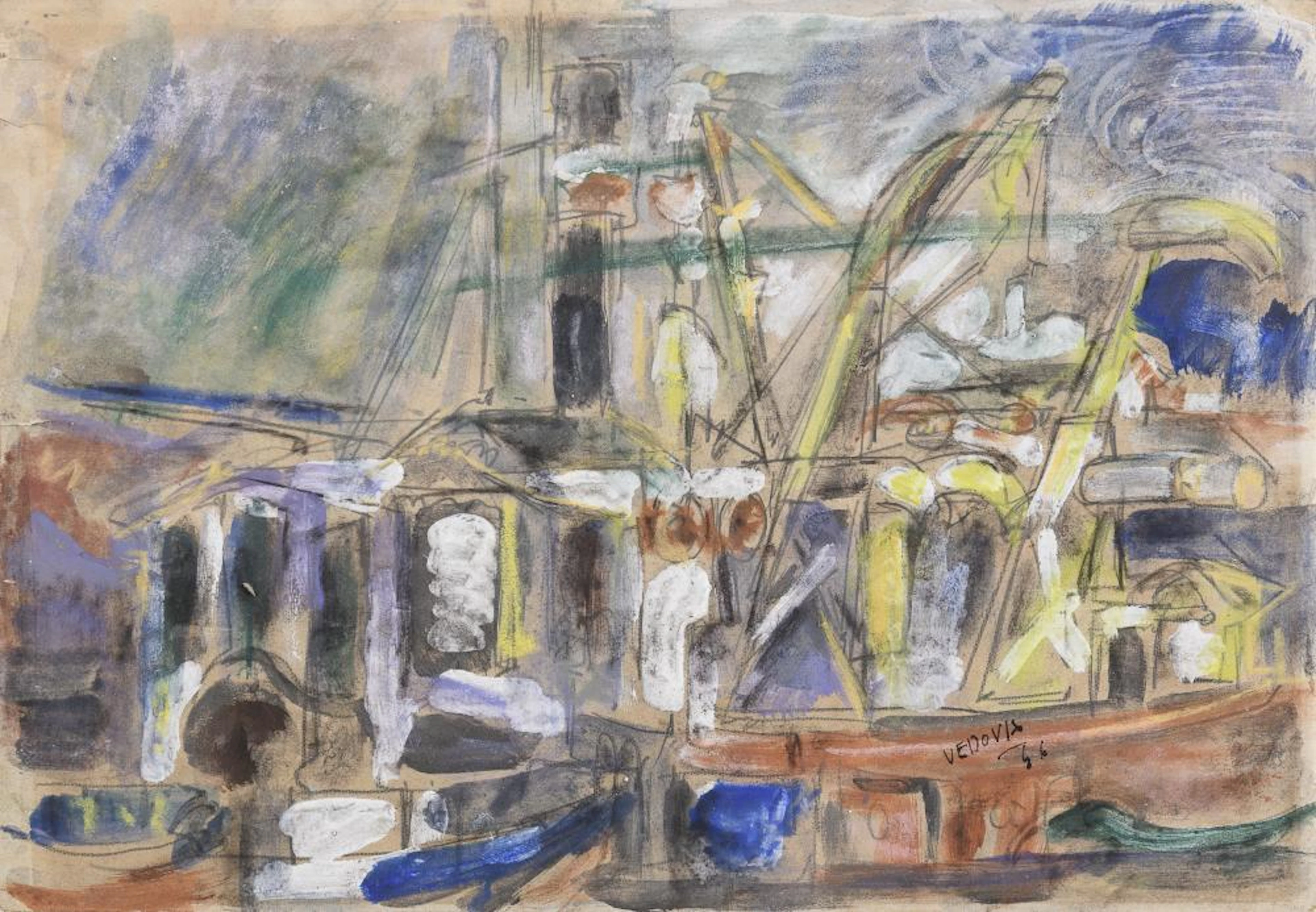WATERCOLOR AND PENCIL VIEW OF VENICE BY EMILIO VEDOVA, 1946