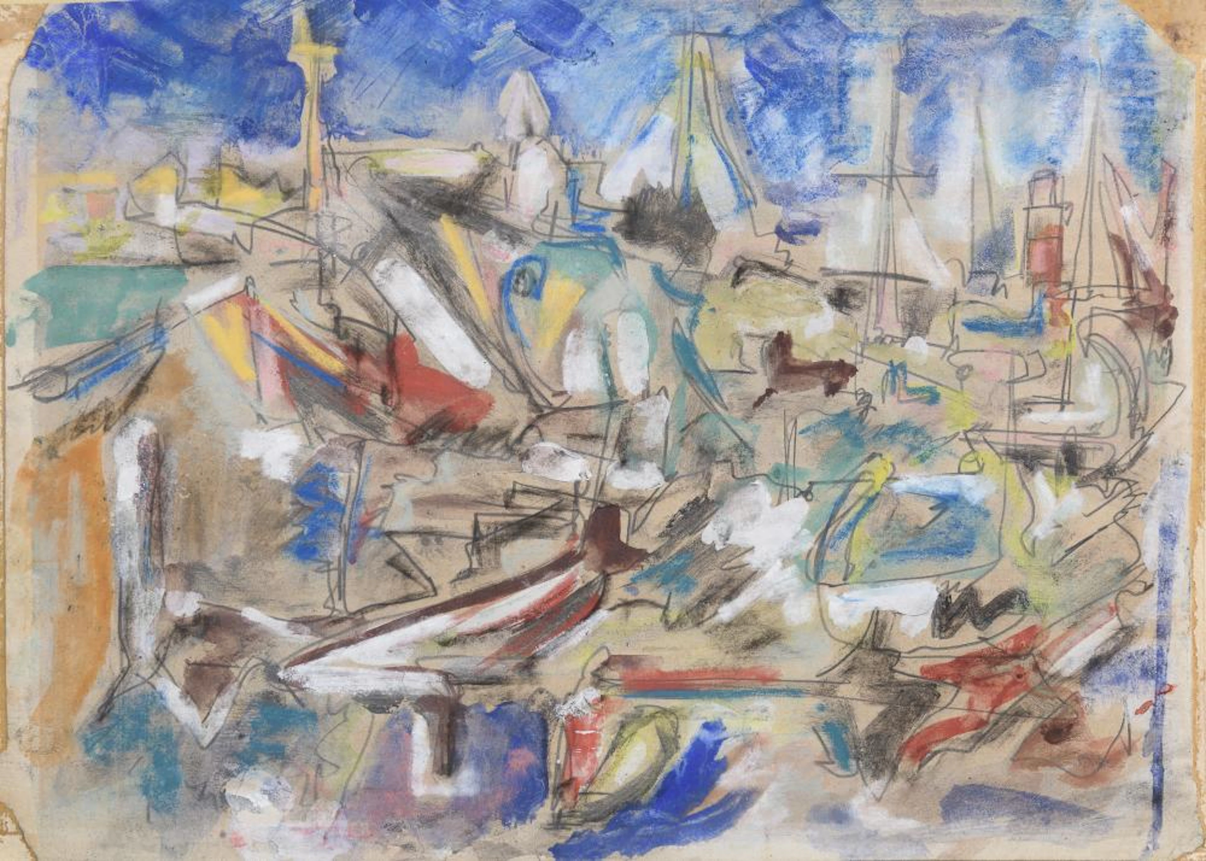 WATERCOLOR AND PENCIL VIEW OF VENICE BY EMILIO VEDOVA, 1940s