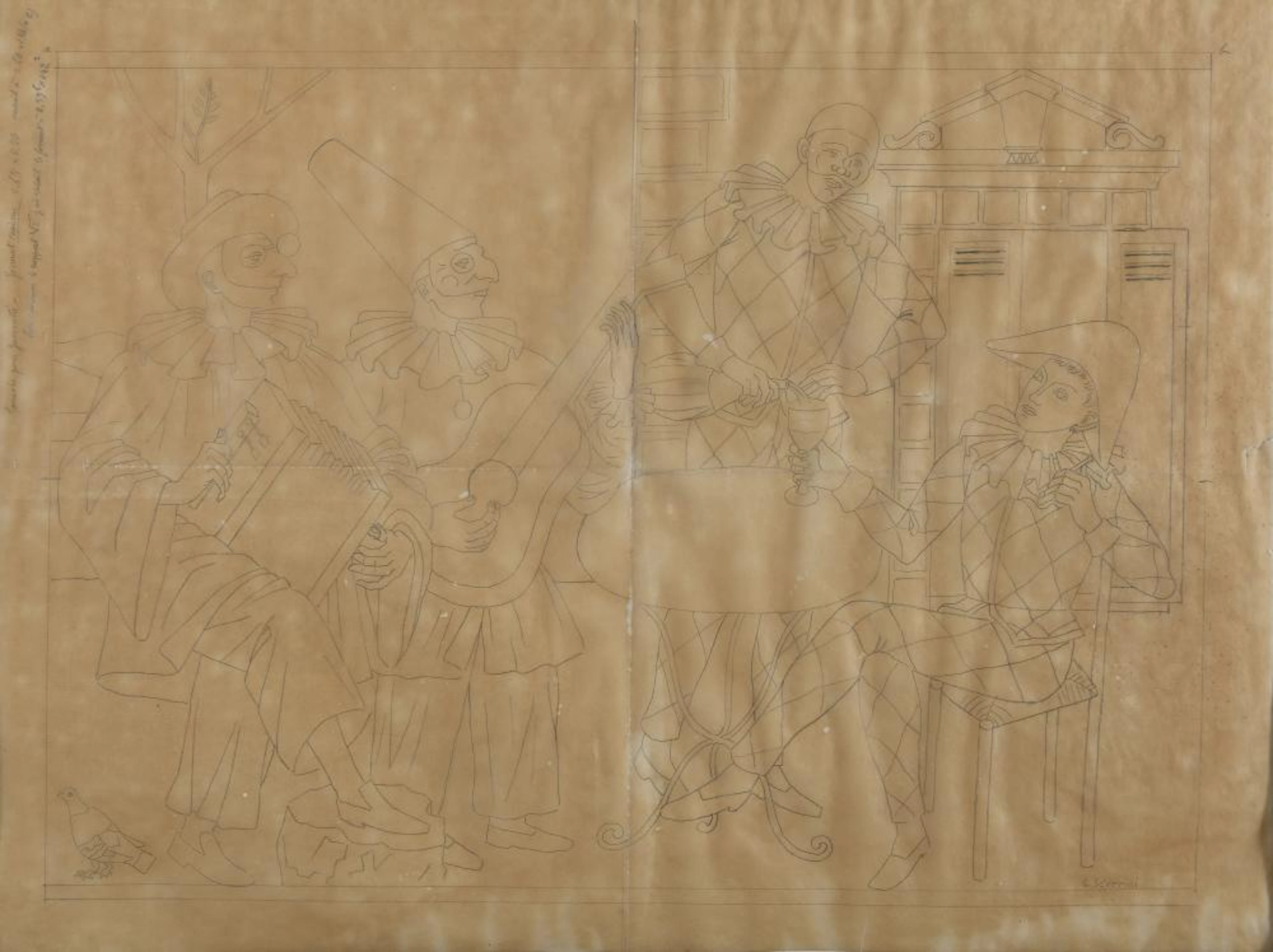 PENCIL DRAWING BY GINO SEVERINI, 1950s