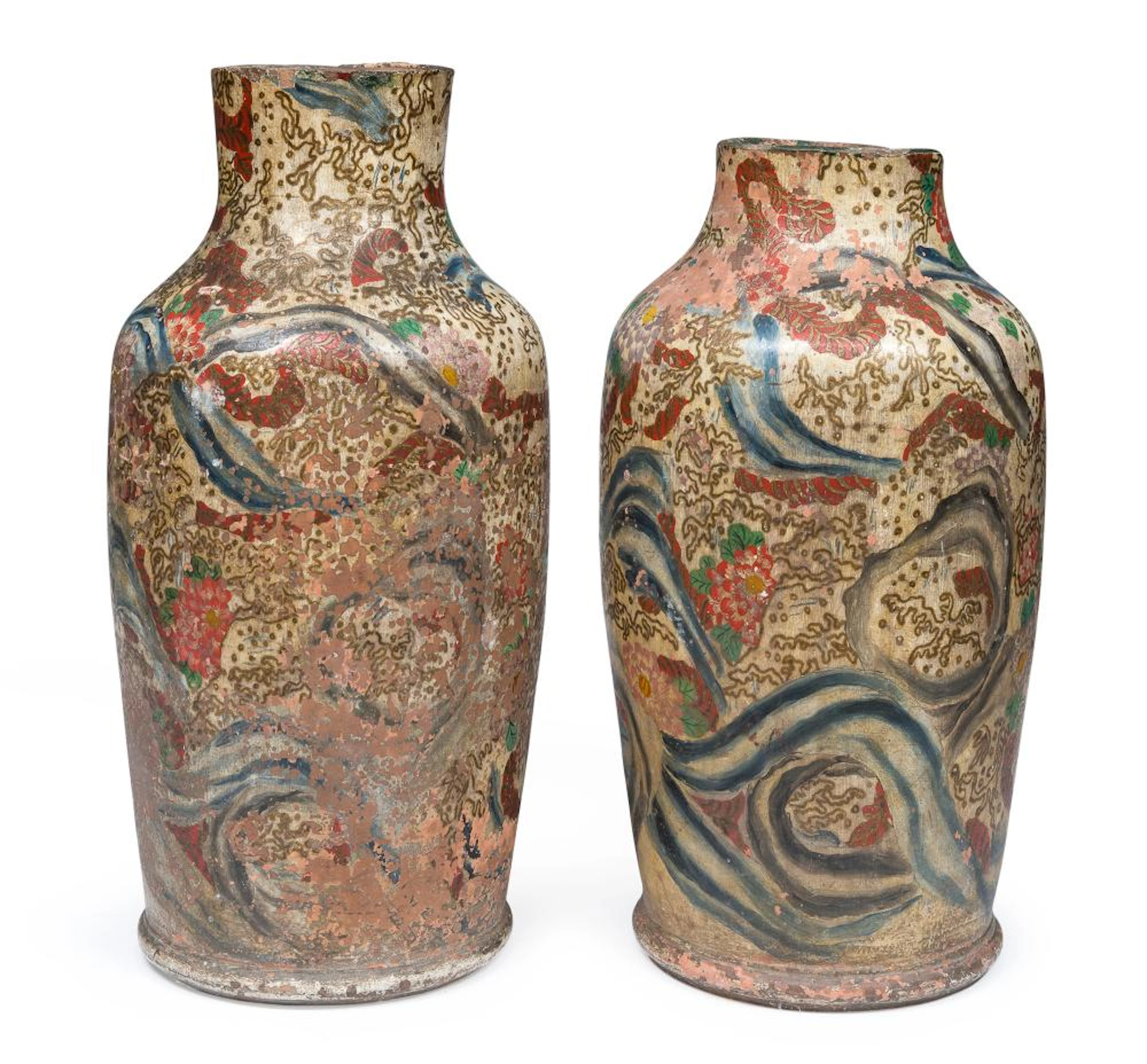 REMAINS OF A PAIR OF JAPANESE CERAMIC VASES