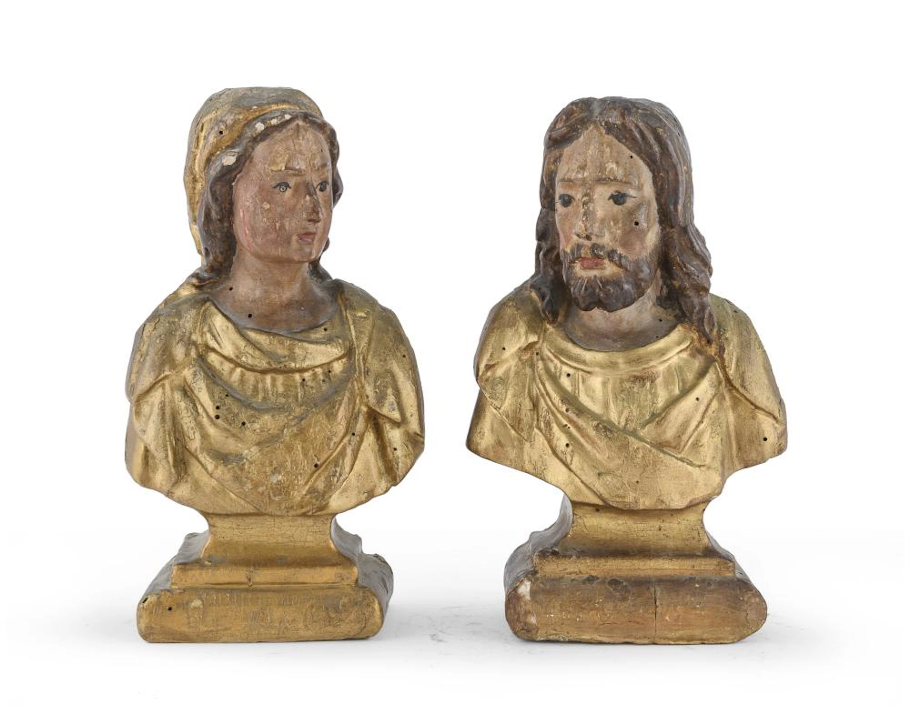 PAIR OF SMALL GILTWOOD BUSTS, 18TH CENTURY