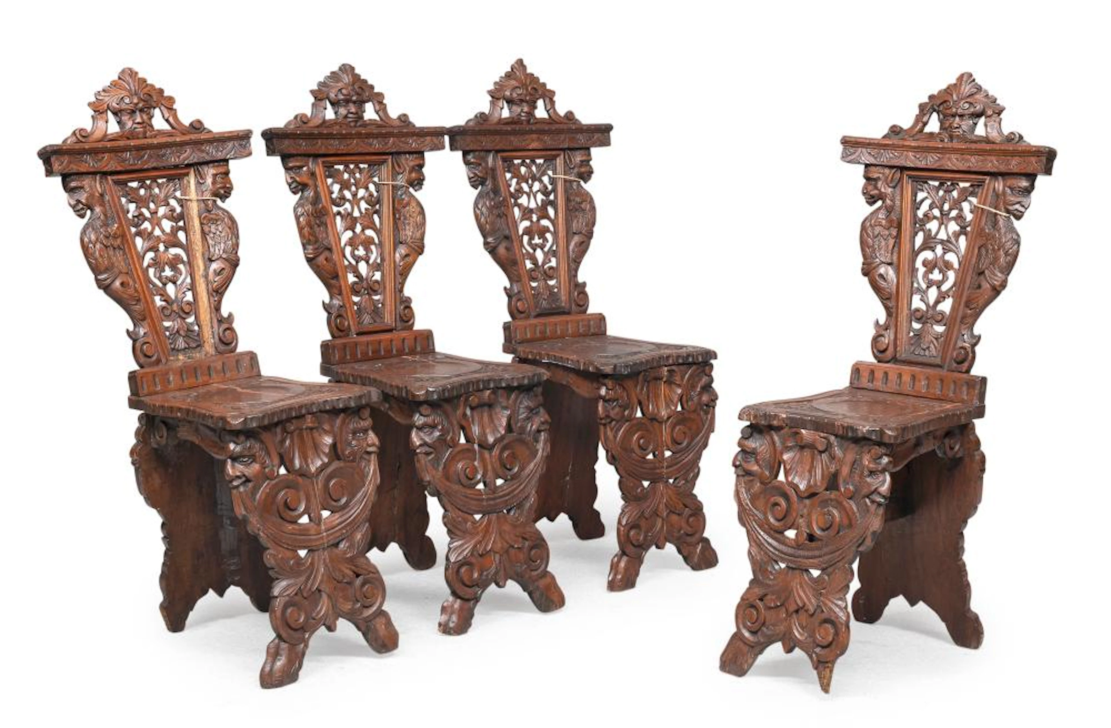 FOUR WALNUT CHAIRS, RENAISSANCE STYLE 19TH CENTURY
