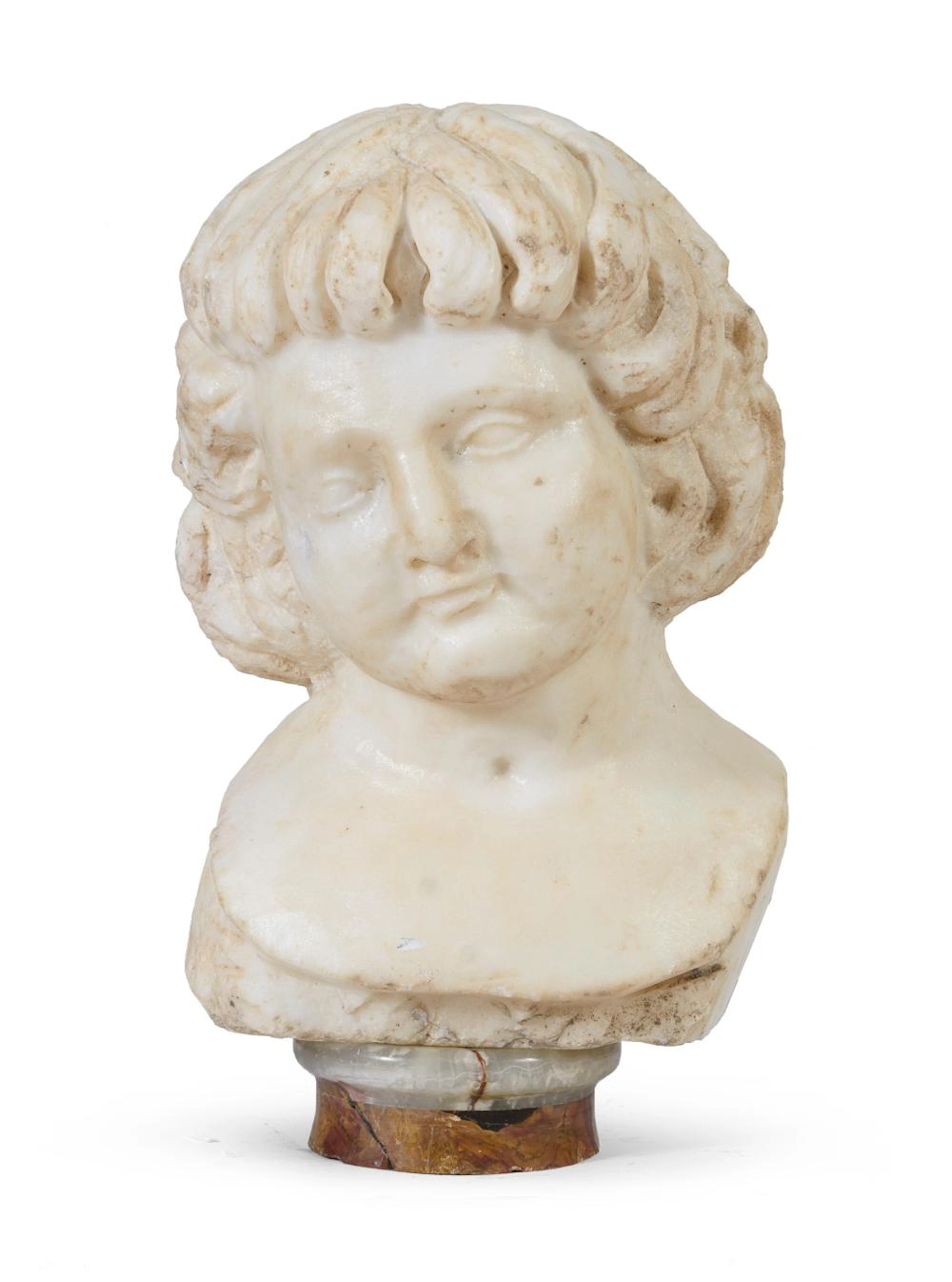 WHITE MARBLE BUST OF A ROMAN CHILD LATE 19TH CENTURY